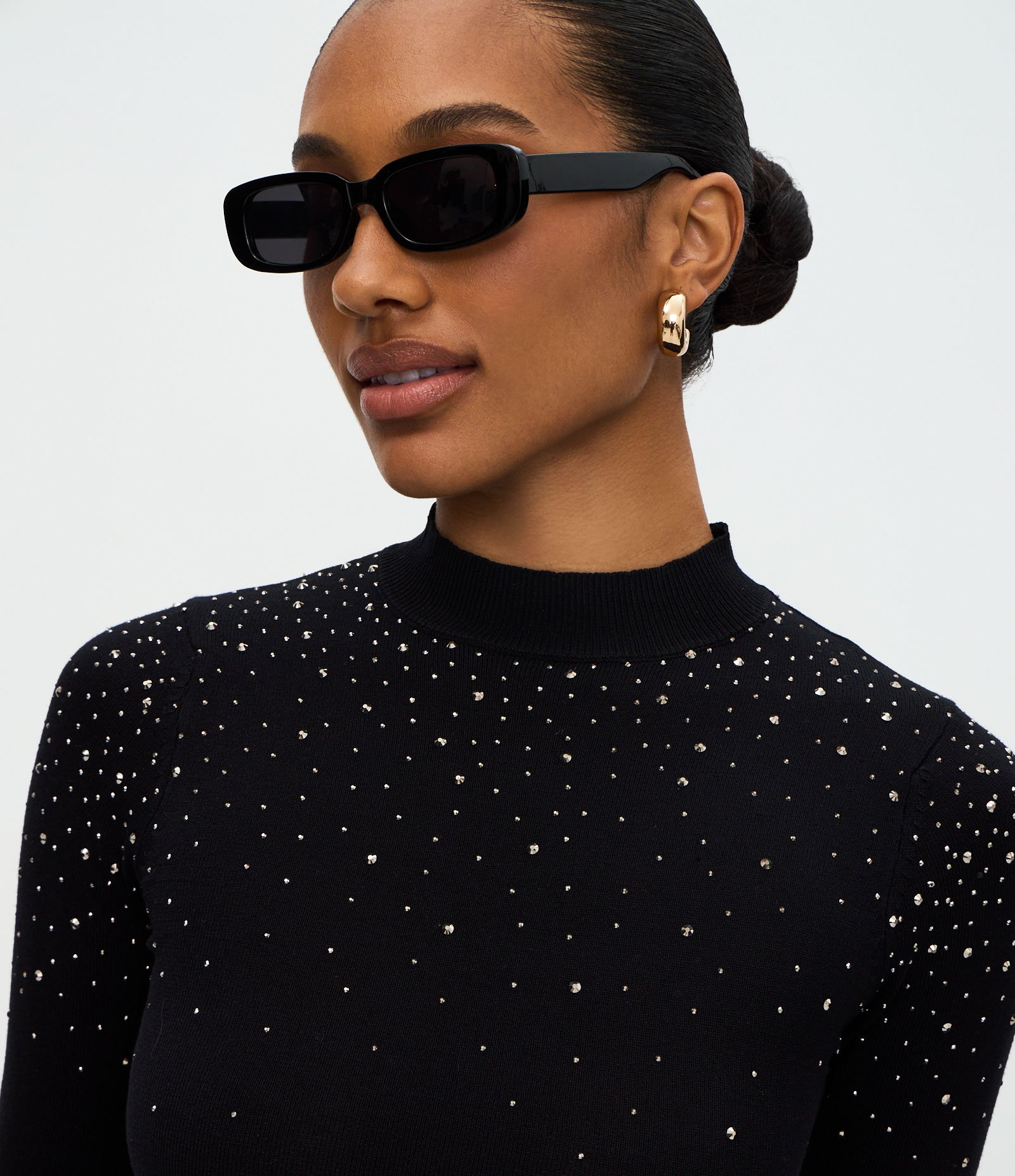 Blusa Regular em Tricô com Aplicação de Brilhos Preto 3