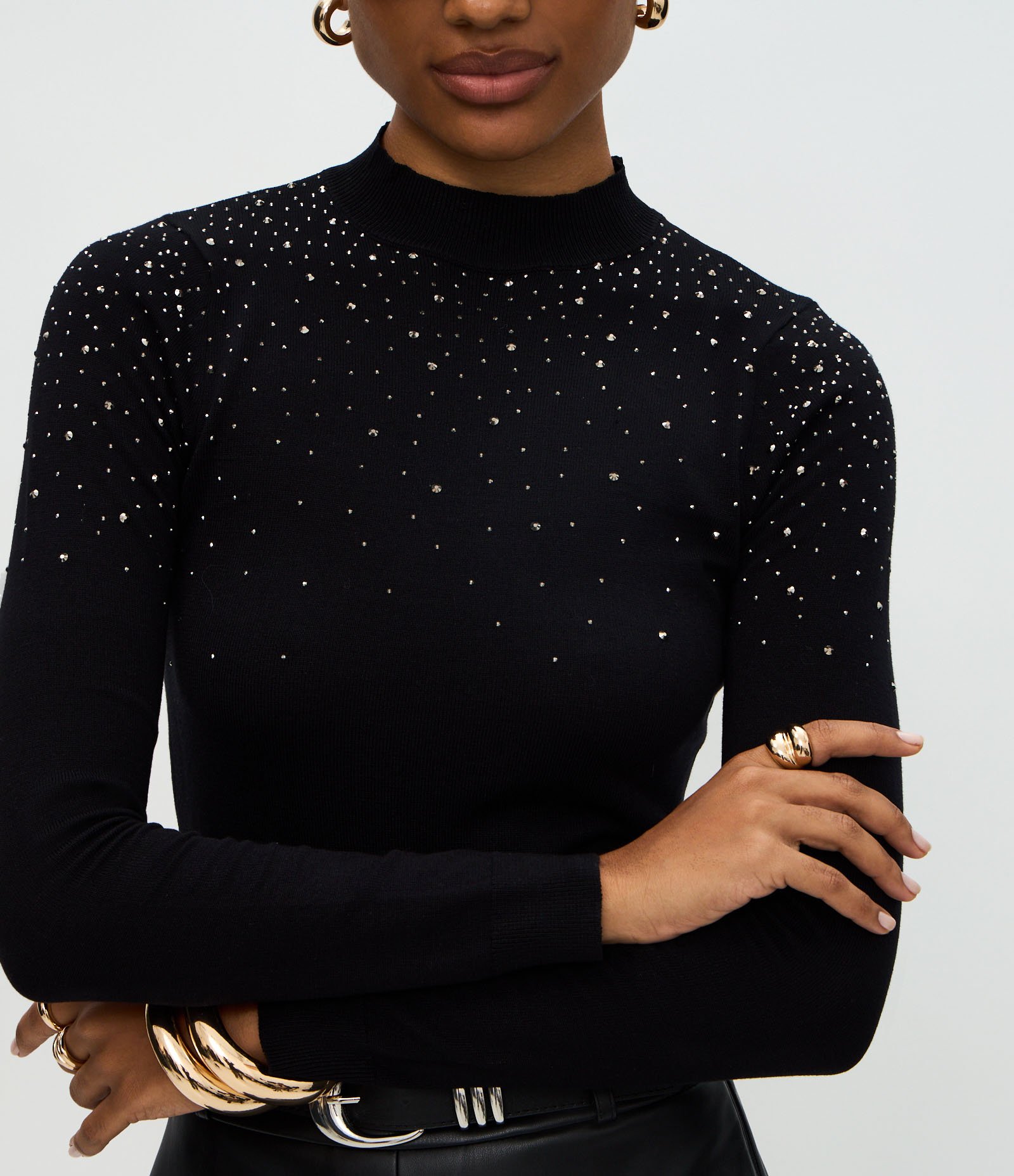 Blusa Regular em Tricô com Aplicação de Brilhos Preto 4