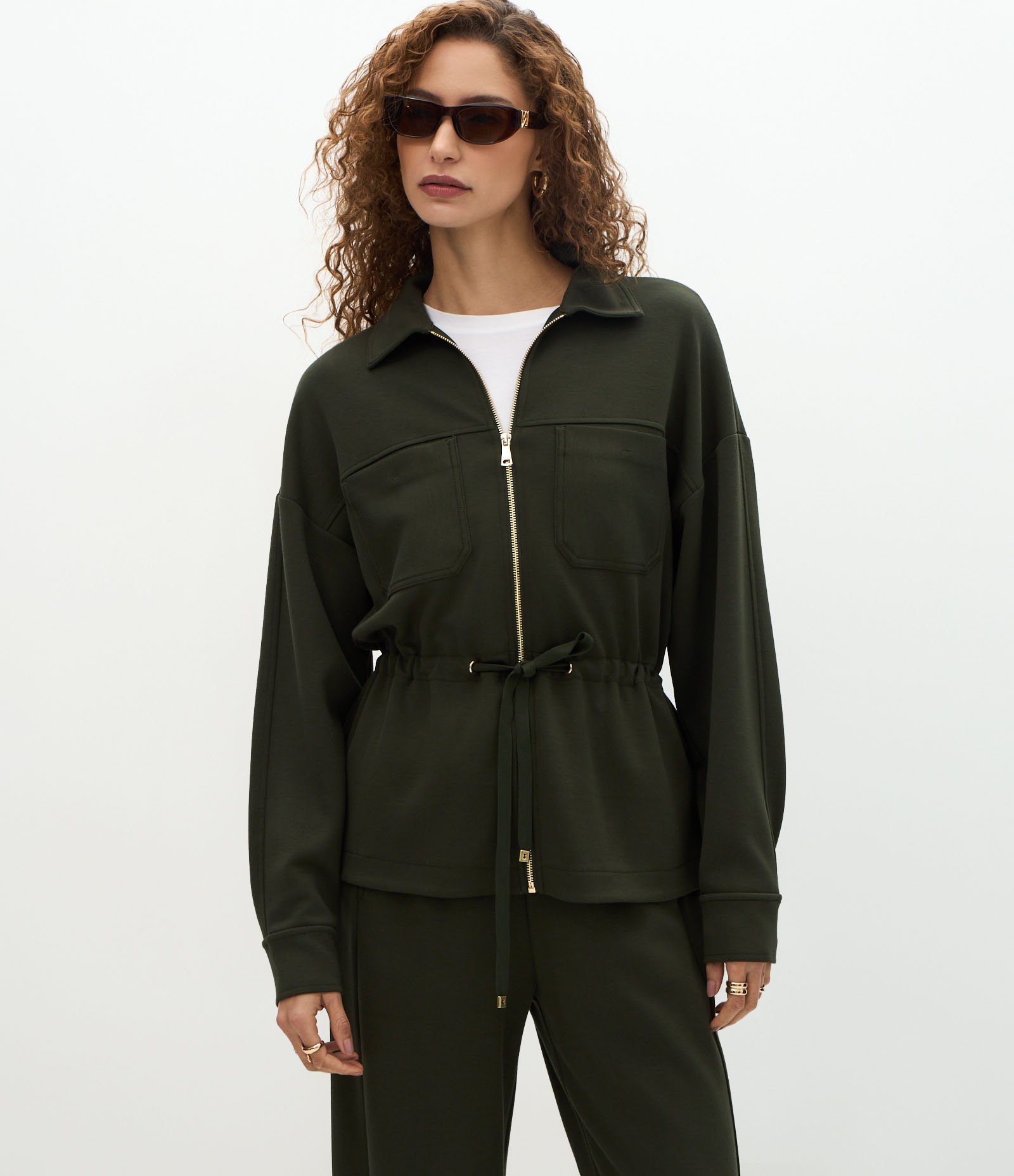 Jaqueta Parka em Modal com Zíper e Cordão Ajustável Verde 1
