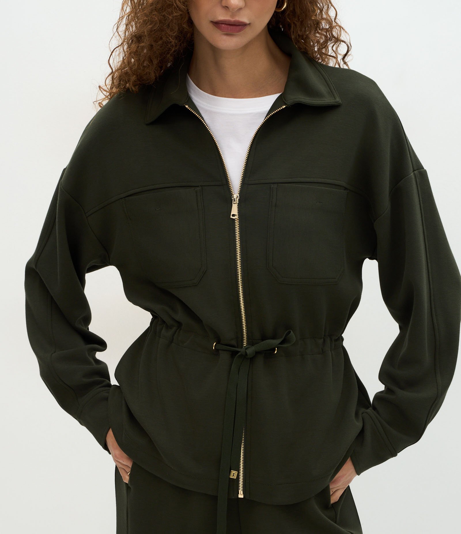 Jaqueta Parka em Modal com Zíper e Cordão Ajustável Verde 4