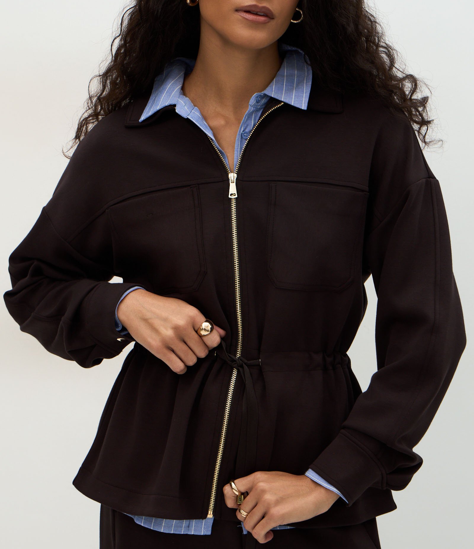 Jaqueta Parka em Modal com Zíper e Cordão Ajustável Marrom 4