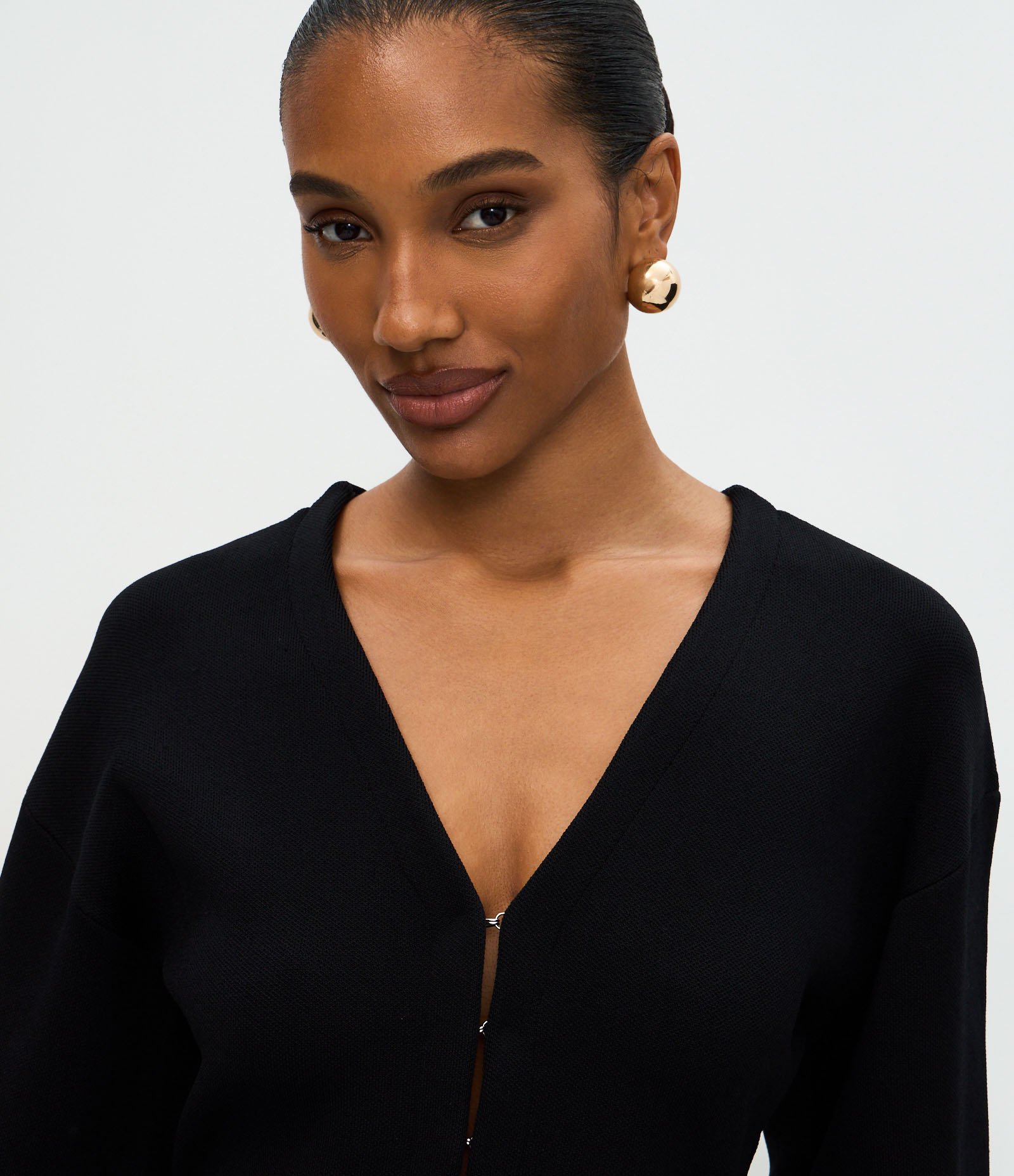 Cardigan Regular em Tricô com Abotoamento por Ganchos Anthracite 3