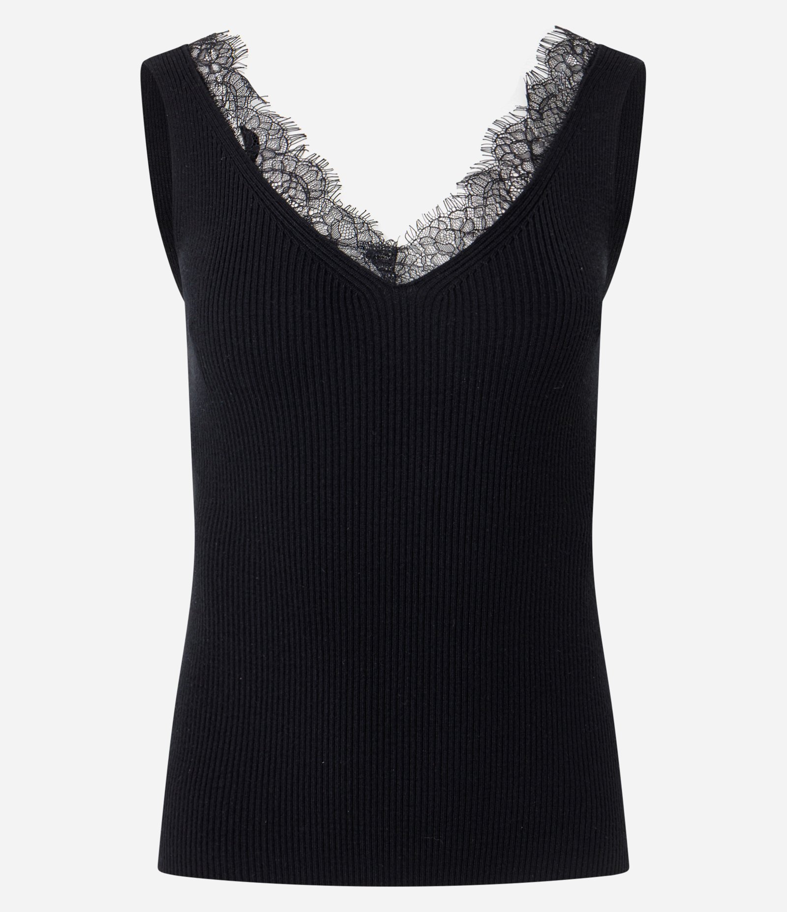 Blusa Regular em Tricô com Renda Aplicada no Decote Preto 5