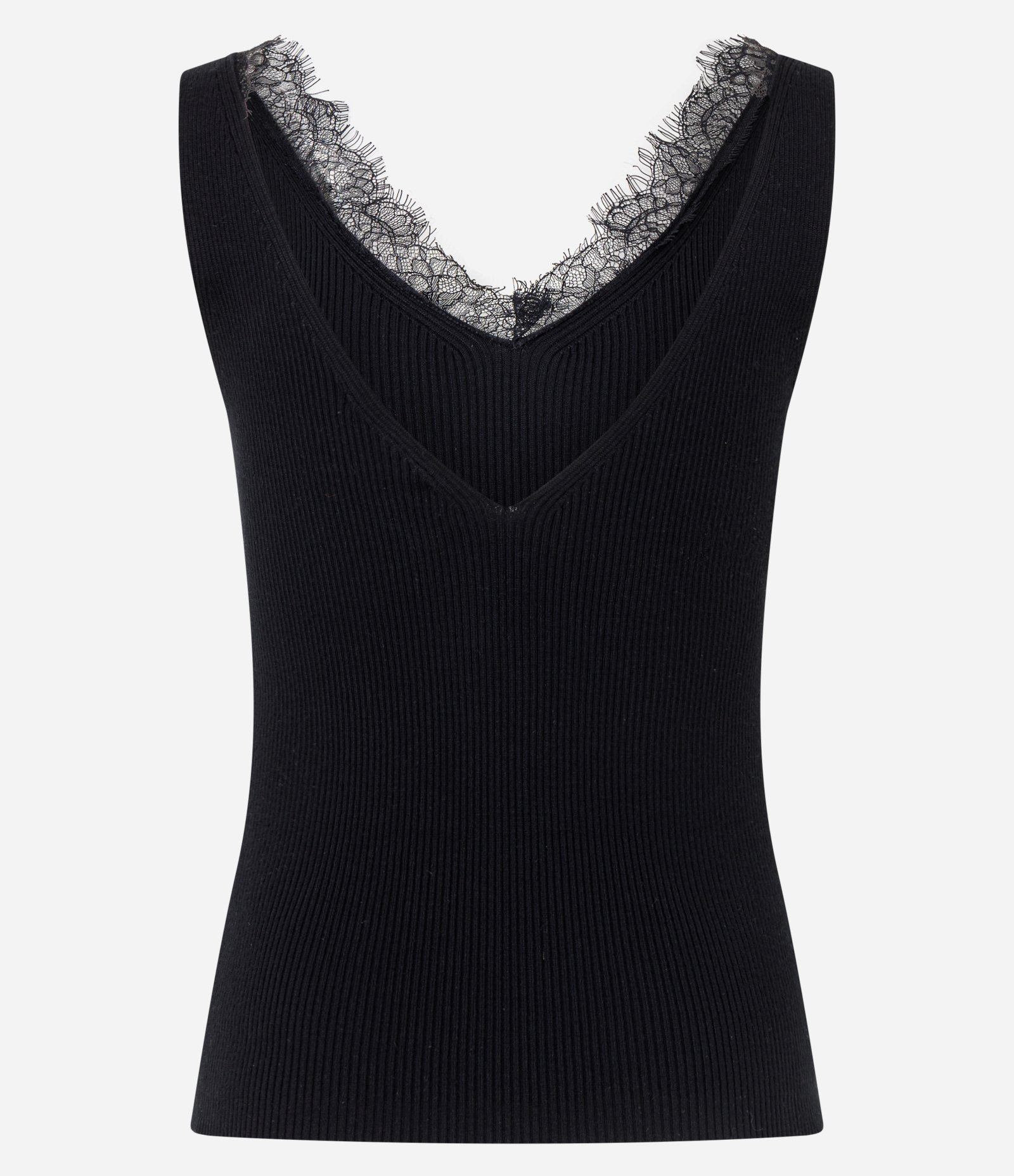 Blusa Regular em Tricô com Renda Aplicada no Decote Preto 7