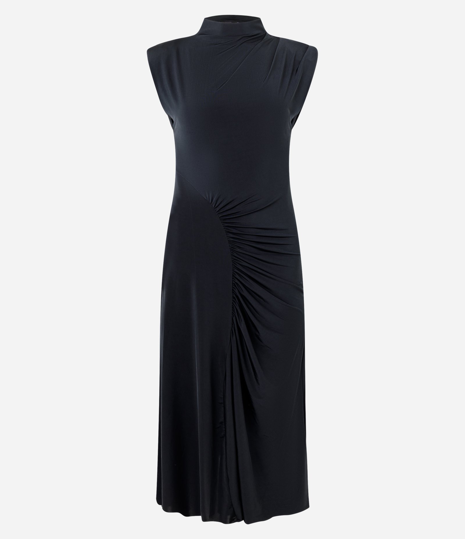Vestido Midi com Detalhe Franzido Frontal Preto 1