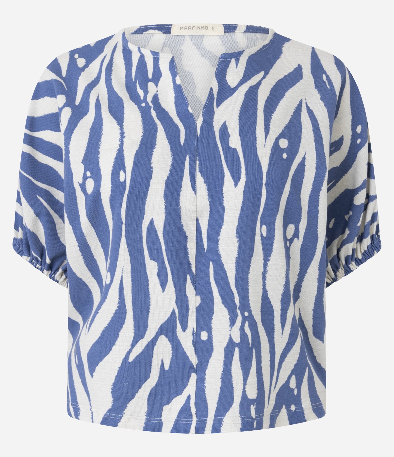 Blusa em Piquet com Elástico nas Mangas e Estampa Abstrata Azul 5