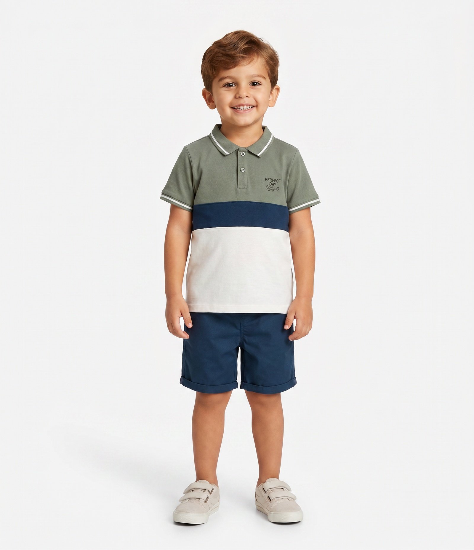 Conjunto Infantil em Piquet com Recorte Bicolor - Tam 1 a 6 Anos Verde/Azul Marinho 1