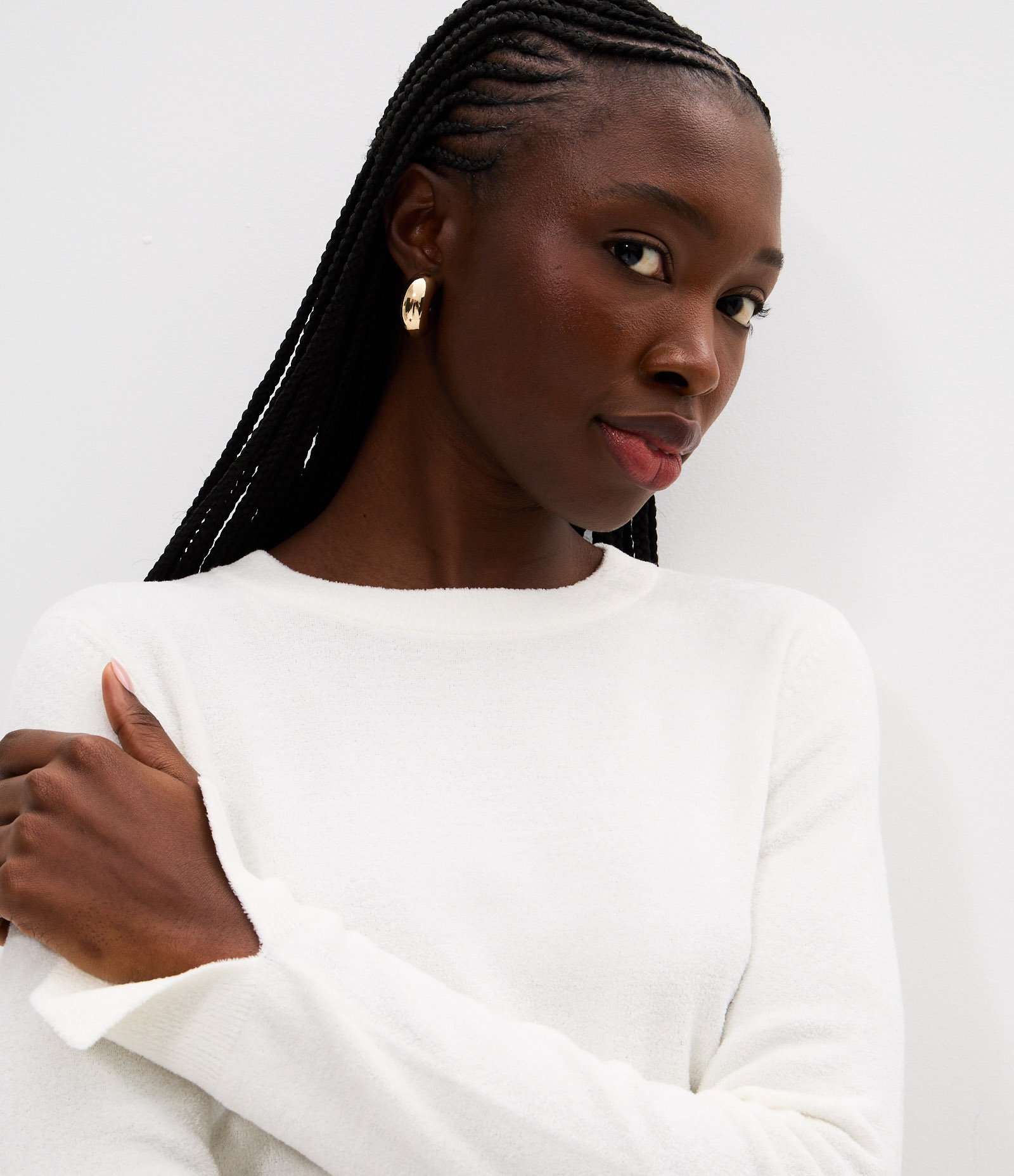 Blusa Manga Longa em Tricô com Fenda na Manga Branco 3