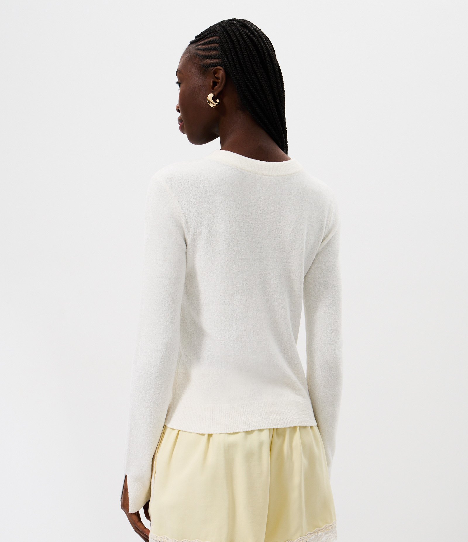 Blusa Manga Longa em Tricô com Fenda na Manga Branco 4