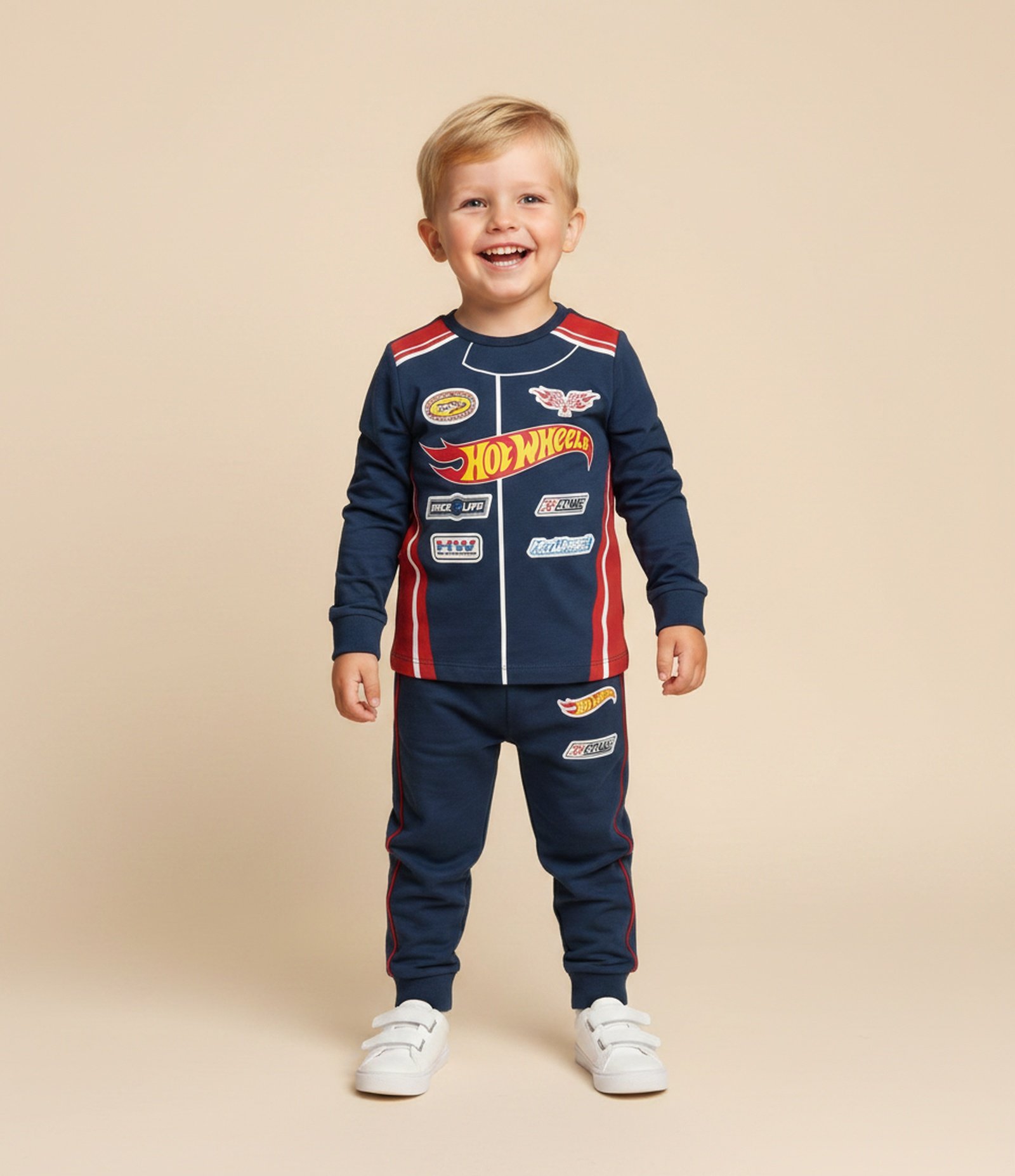 Pijama Infantil Longo Estilo Uniformo Hot Wheels – Tam 3 a 10 Anos Azul Marinho 1