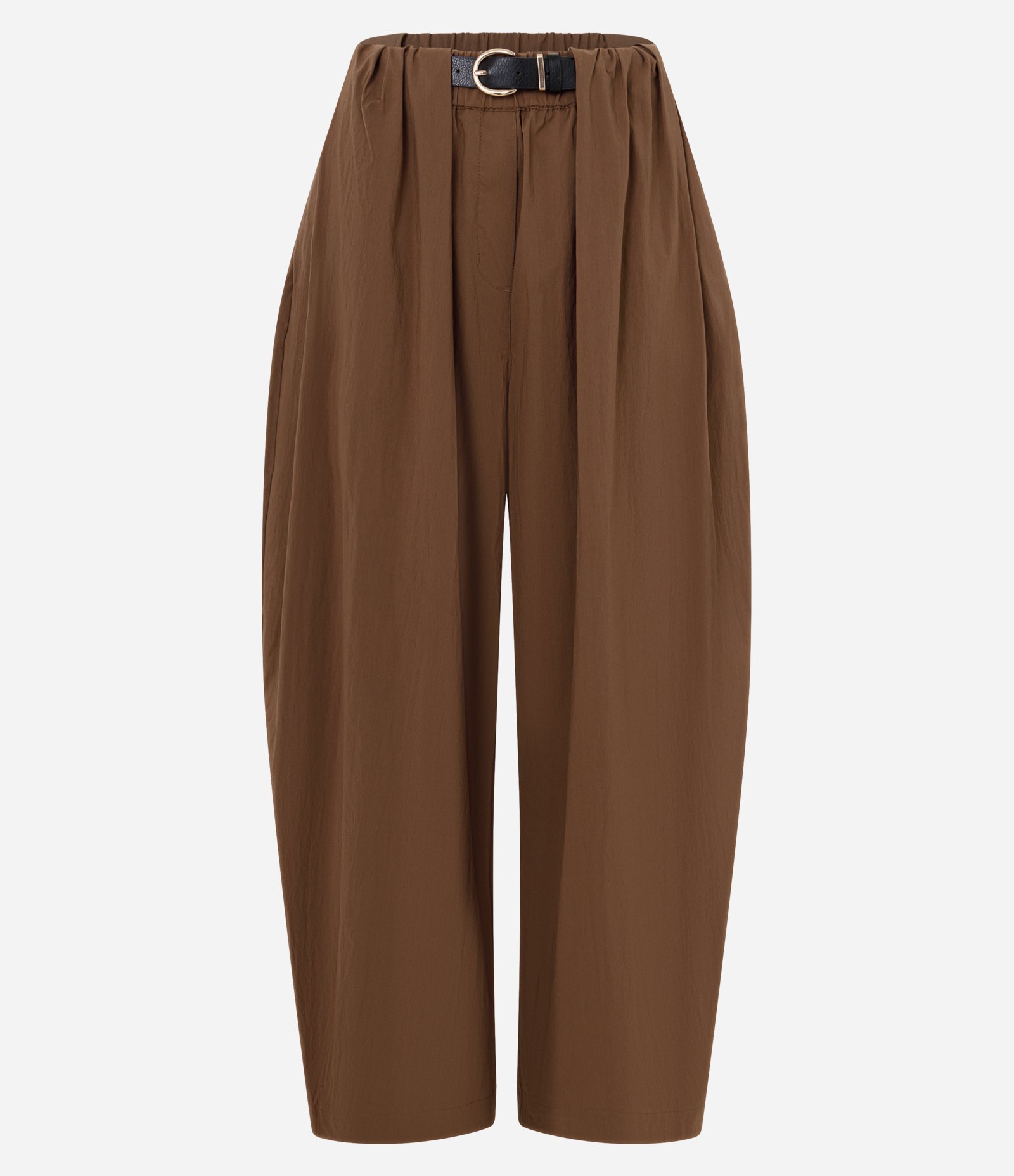Calça Barrel em Algodão com Pregas Frontais e Cinto Marrom 5