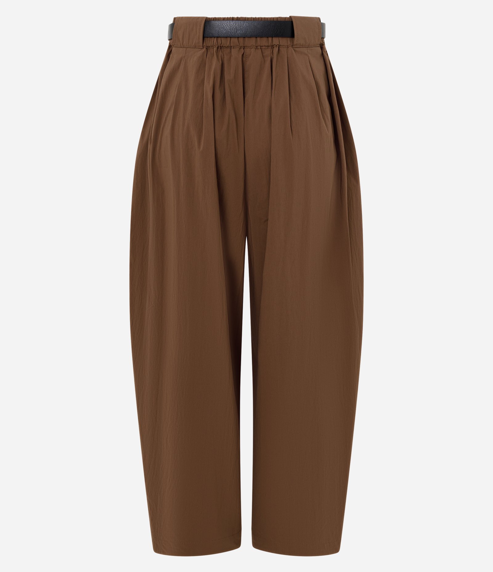 Calça Barrel em Algodão com Pregas Frontais e Cinto Marrom 6