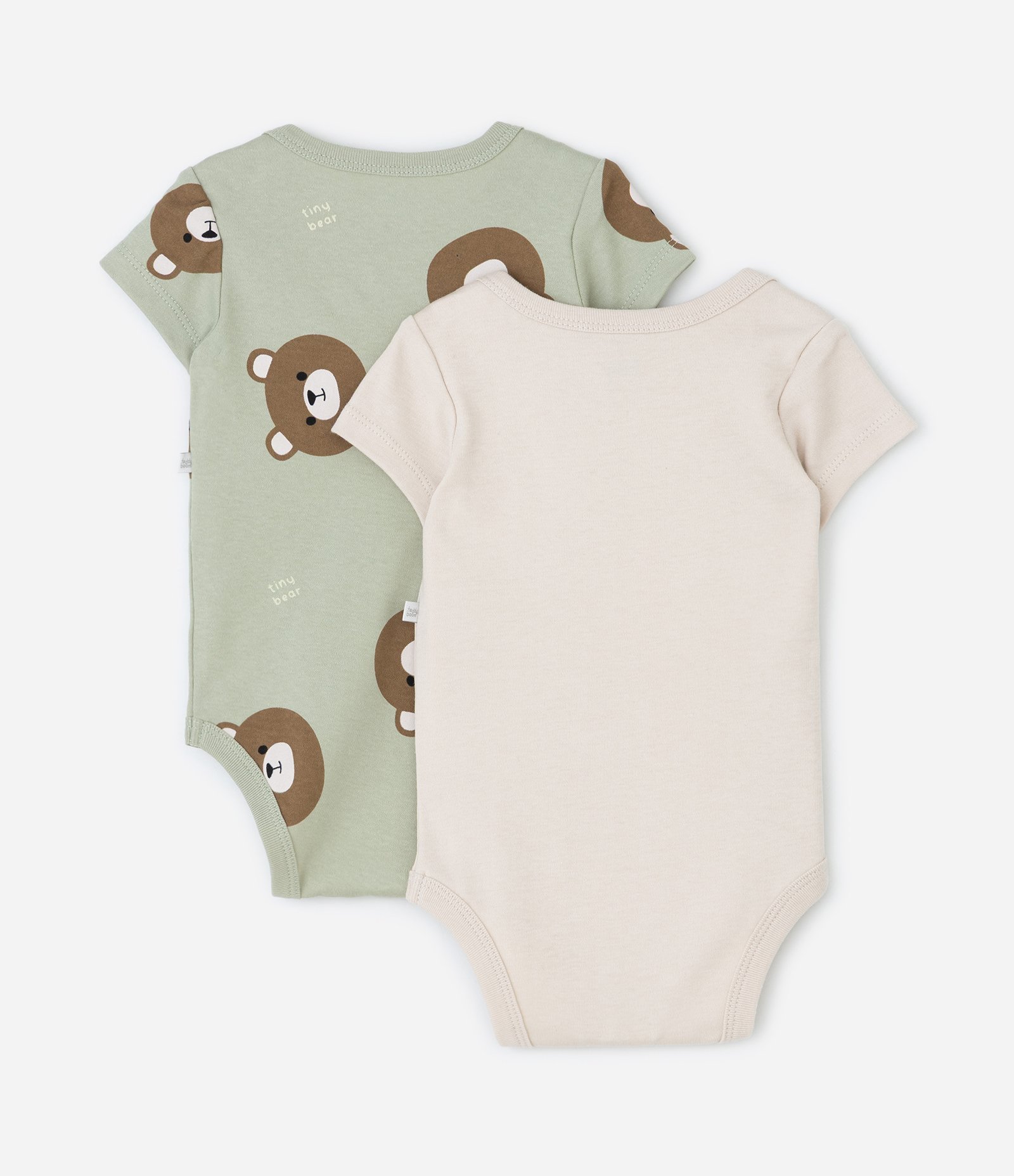 Kit 02 Bodies Infantil com Estampa Urso – Tam 0 a 18 Meses Verde/Bege 2