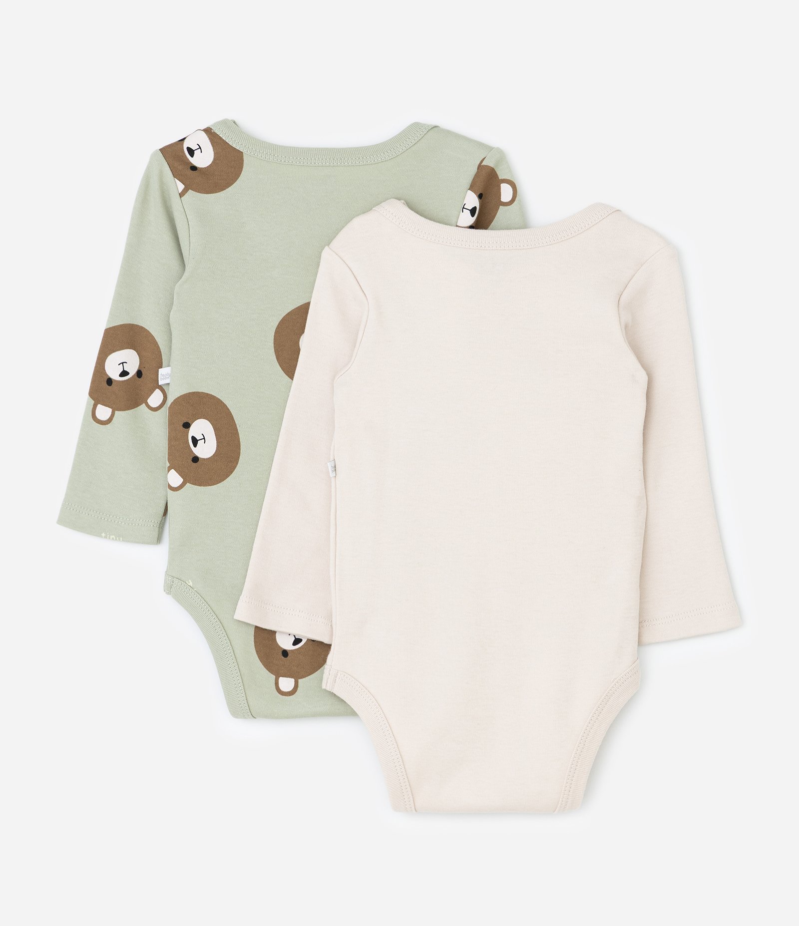 Kit 02 Bodies Infantil com Estampa Urso – Tam 0 a 18 Meses Verde/Bege 2