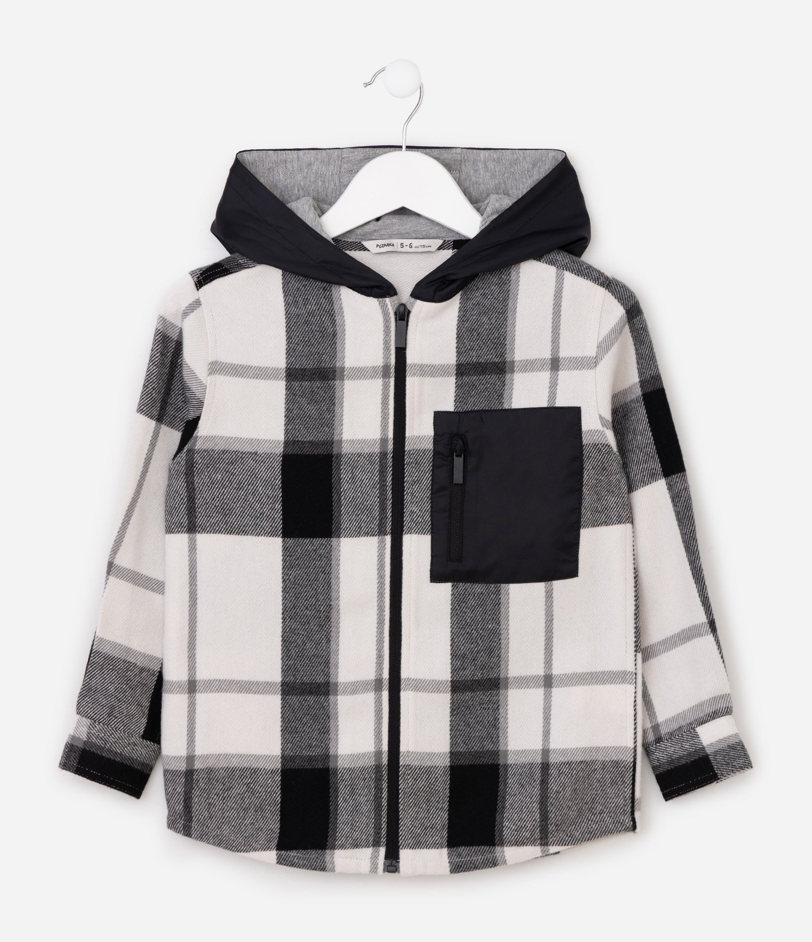 Camisa Infantil Xadrez com Capuz e Bolso Frontal - Tam 5 a 14 Anos Preto 4
