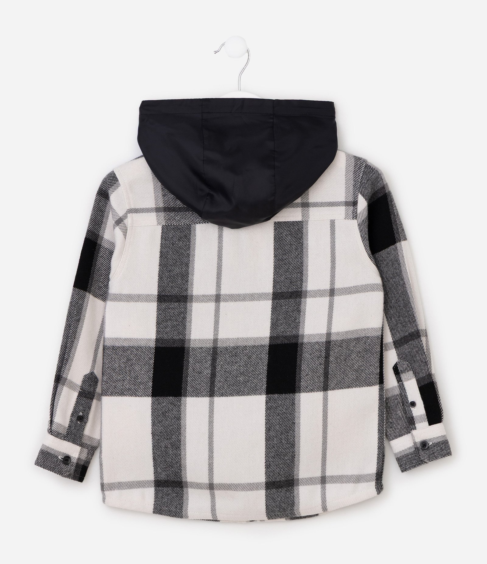 Camisa Infantil Xadrez com Capuz e Bolso Frontal - Tam 5 a 14 Anos Preto 5