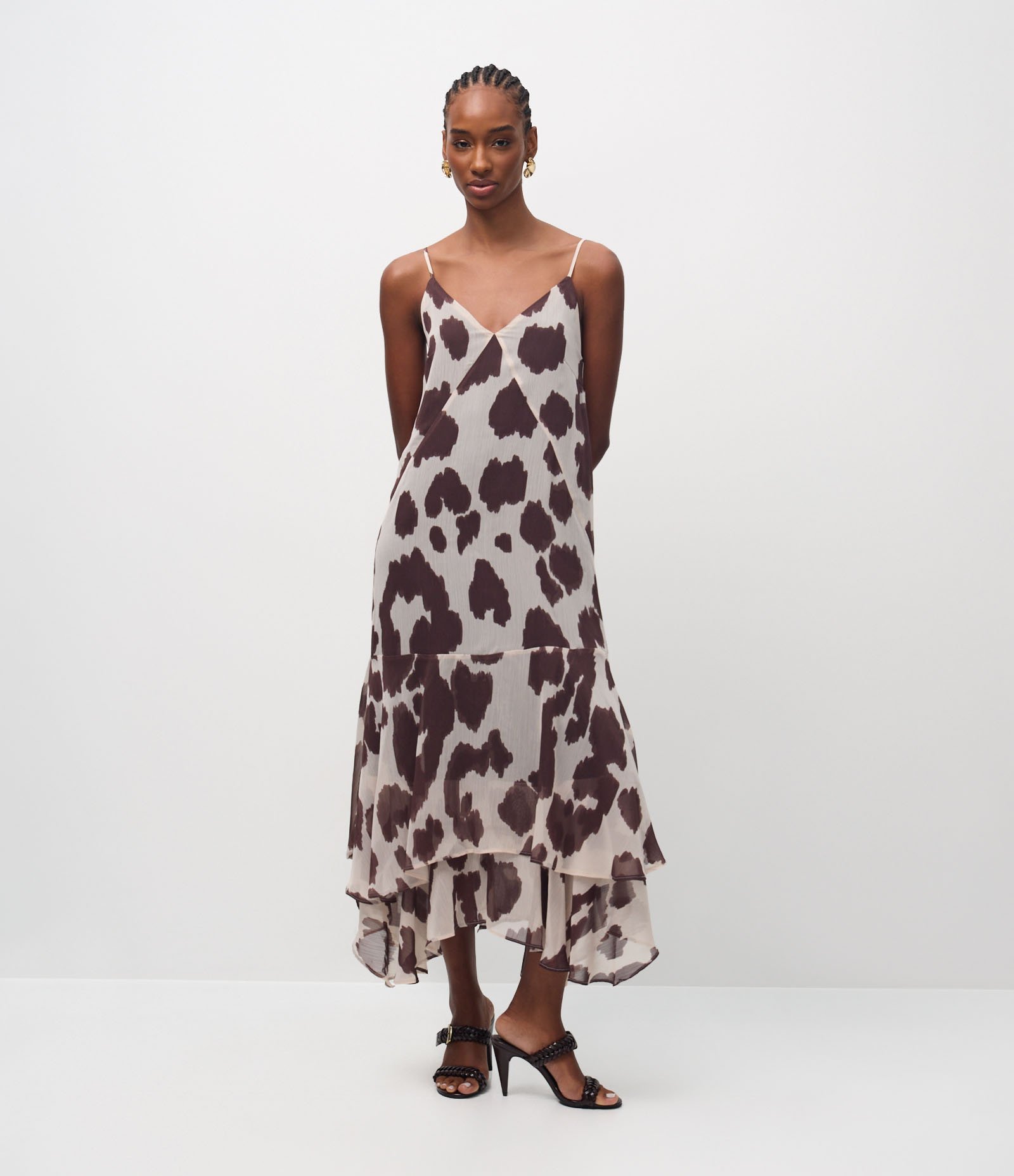 Vestido Longo em Chiffon Animal Print com Decote V Animal Print 4