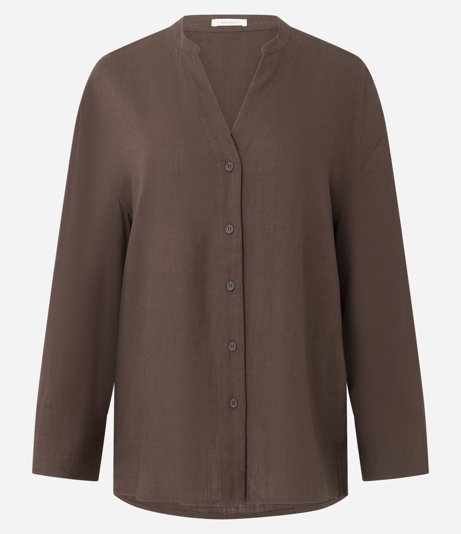 Camisa Oversized em Viscolinho com Gola Padre Marrom 1