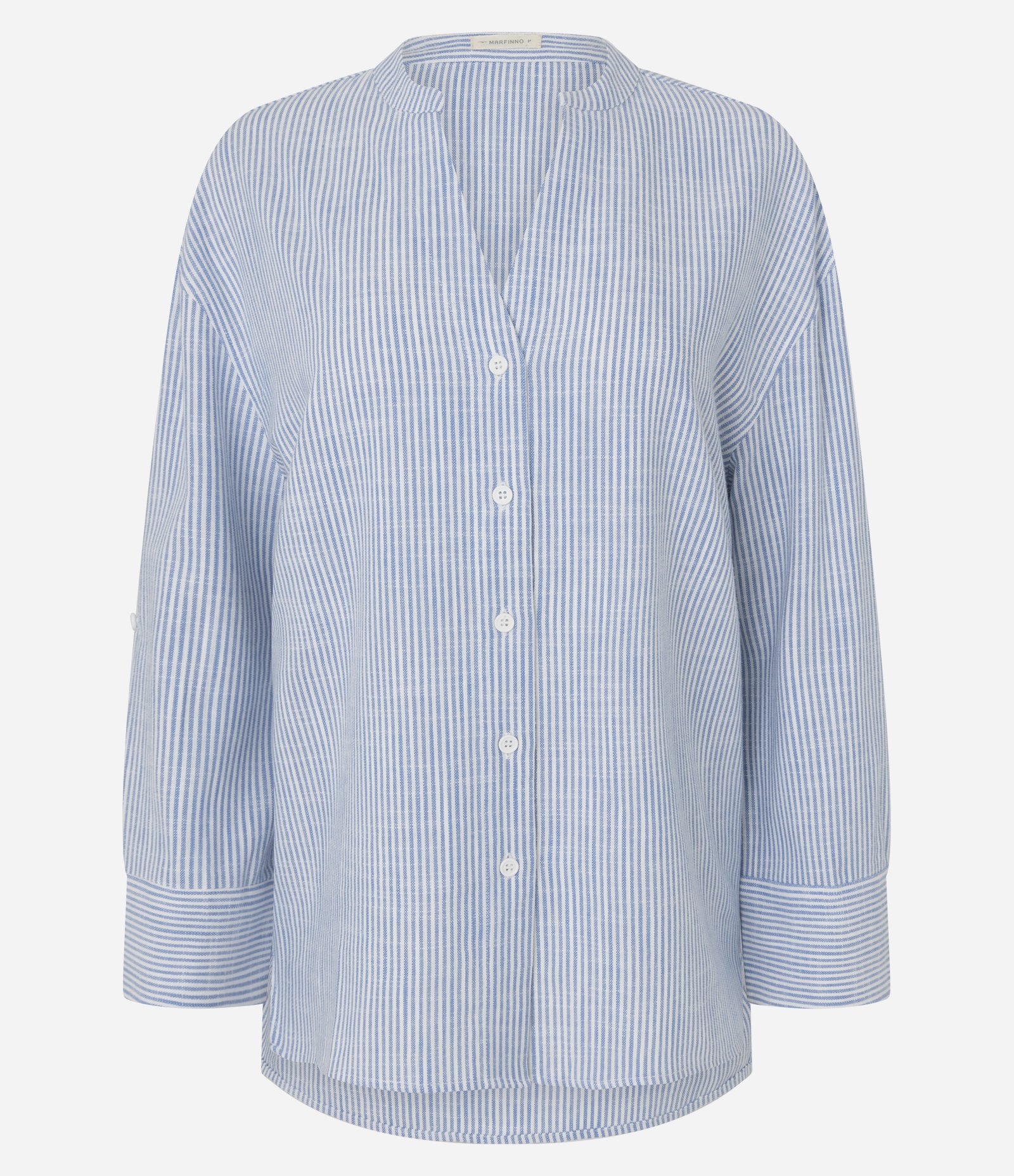 Camisa Oversized em Viscolinho com Estampa Listrada Azul 1