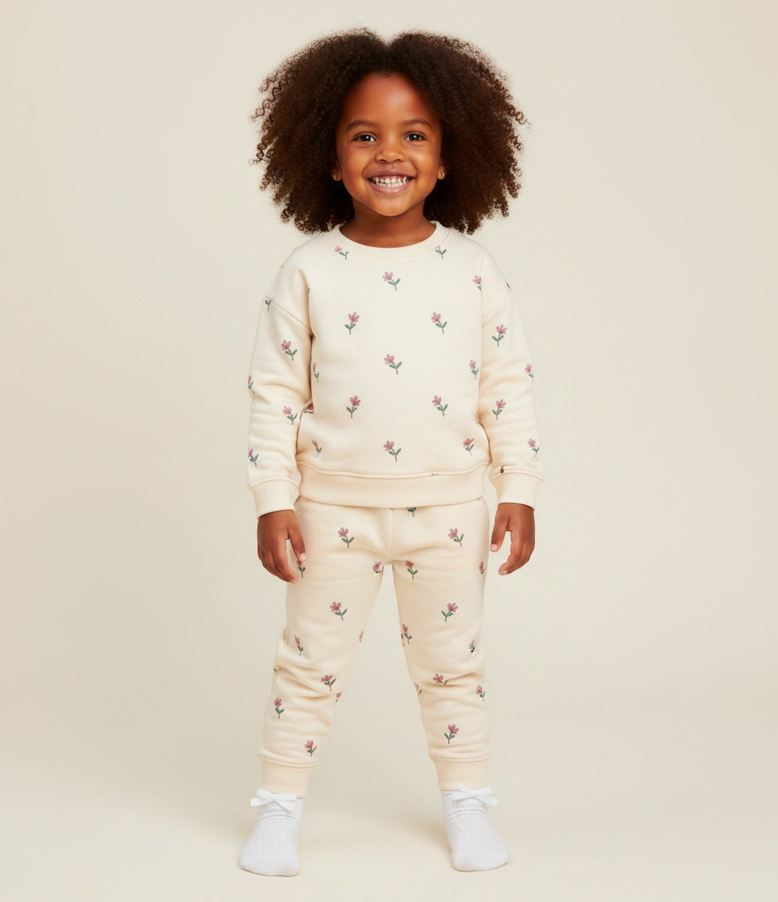 Conjunto Infantil em Moletom com Estampa Flores - 1 a 6 anos Off White 1