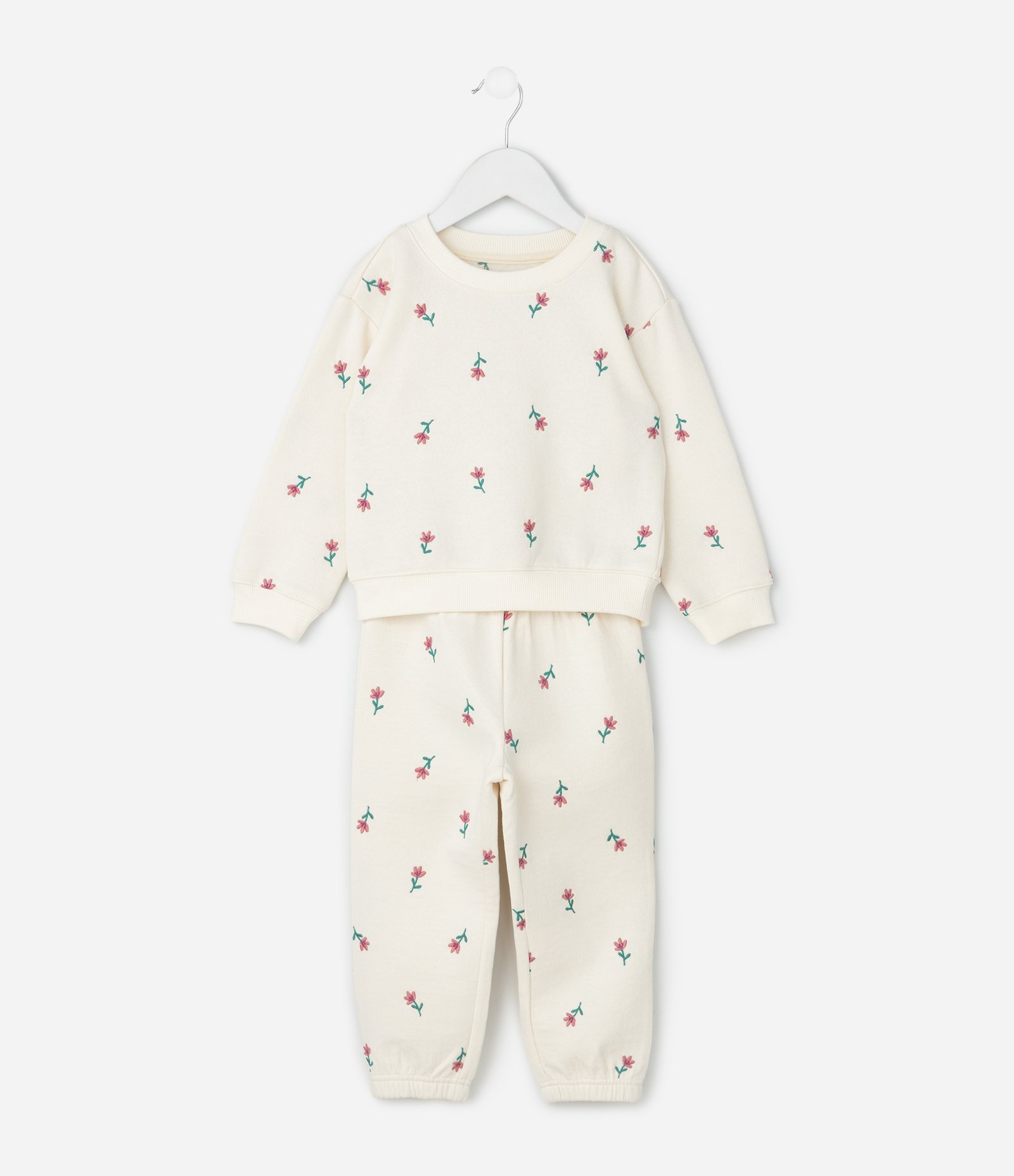 Conjunto Infantil em Moletom com Estampa Flores - 1 a 6 anos Off White 2