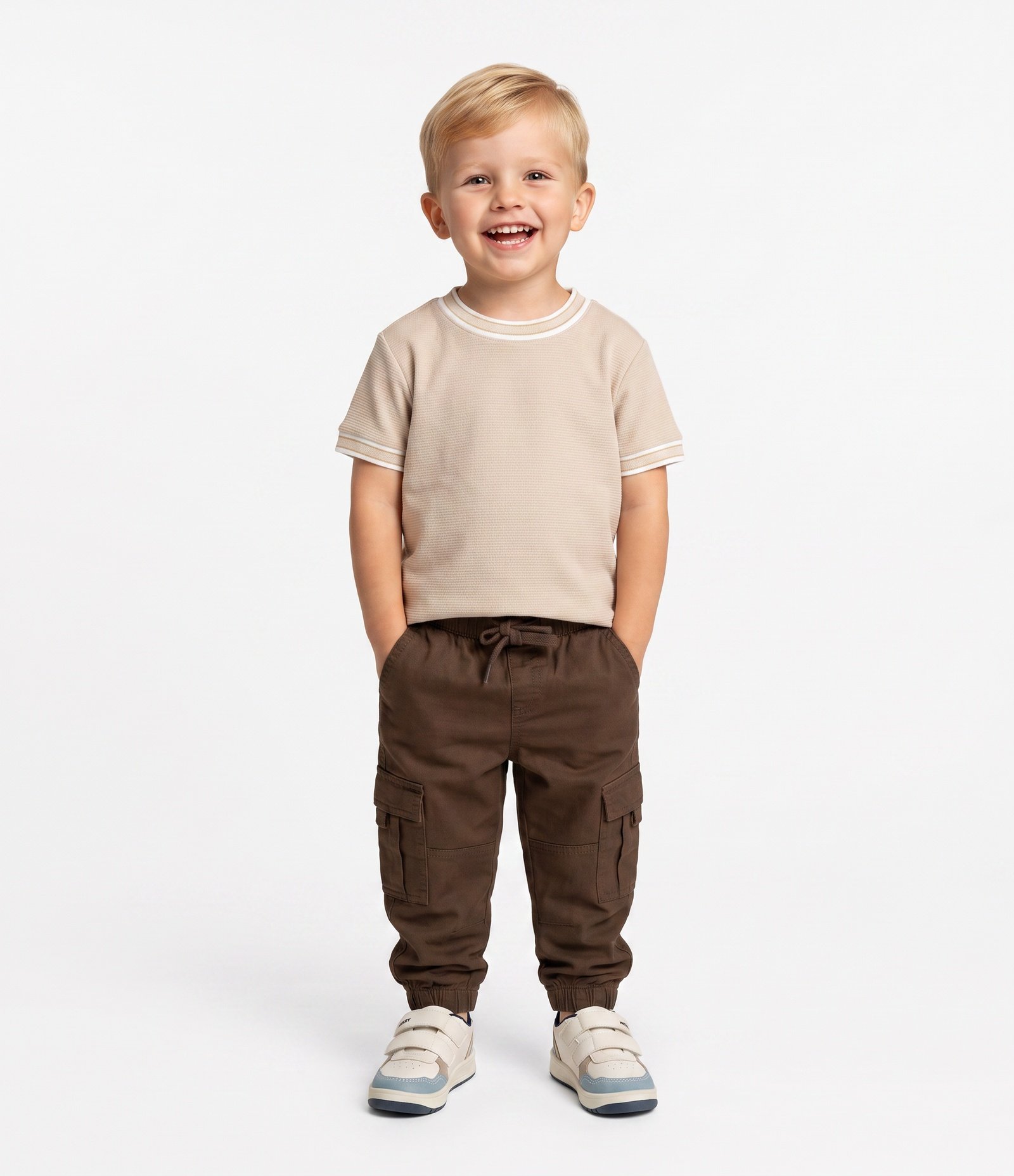 Calça Jogger Infantil em Sarja com Bolsos Cargo - Tam 1 a 6 Anos Marrom 1
