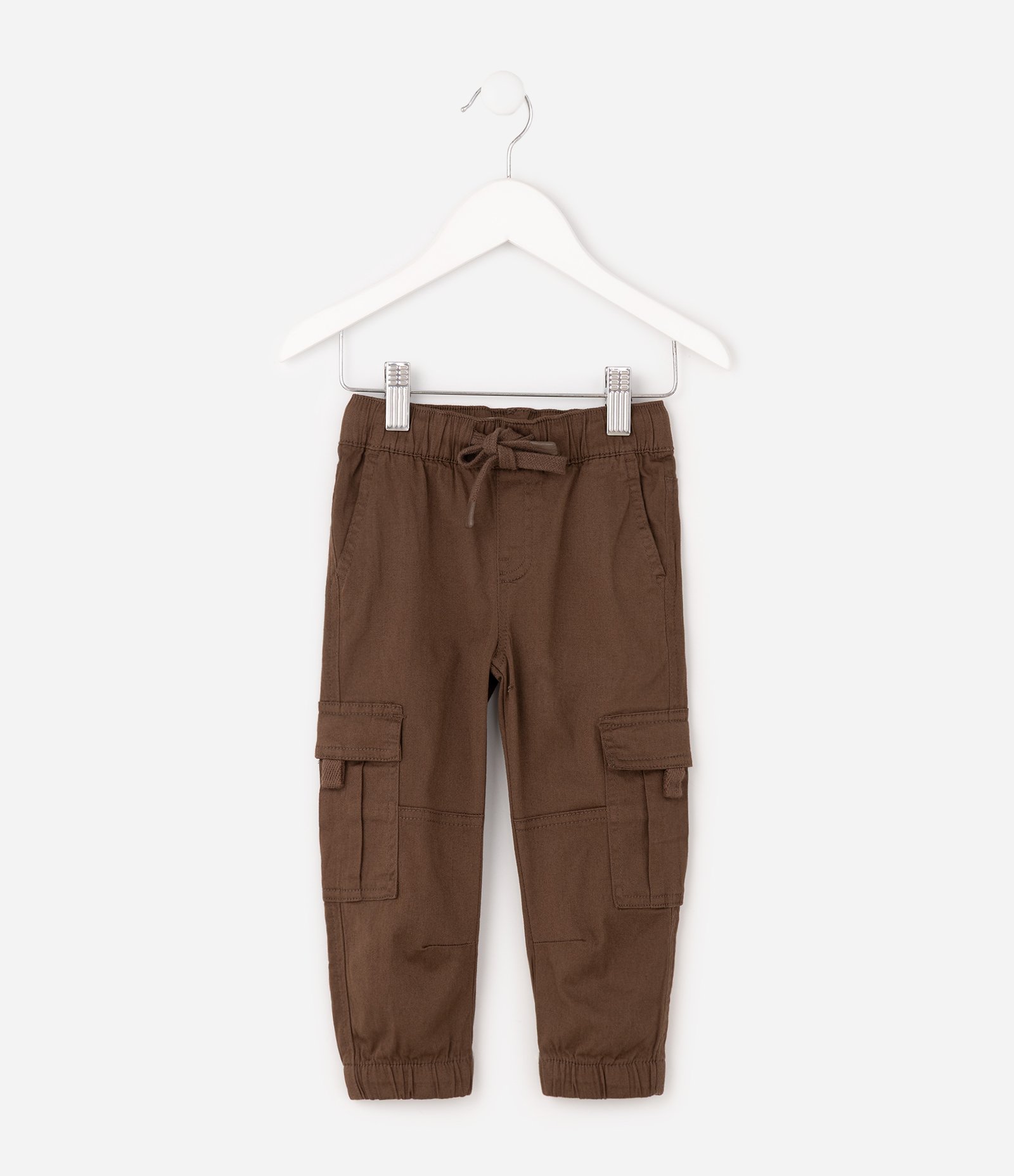 Calça Jogger Infantil em Sarja com Bolsos Cargo - Tam 1 a 6 Anos Marrom 2