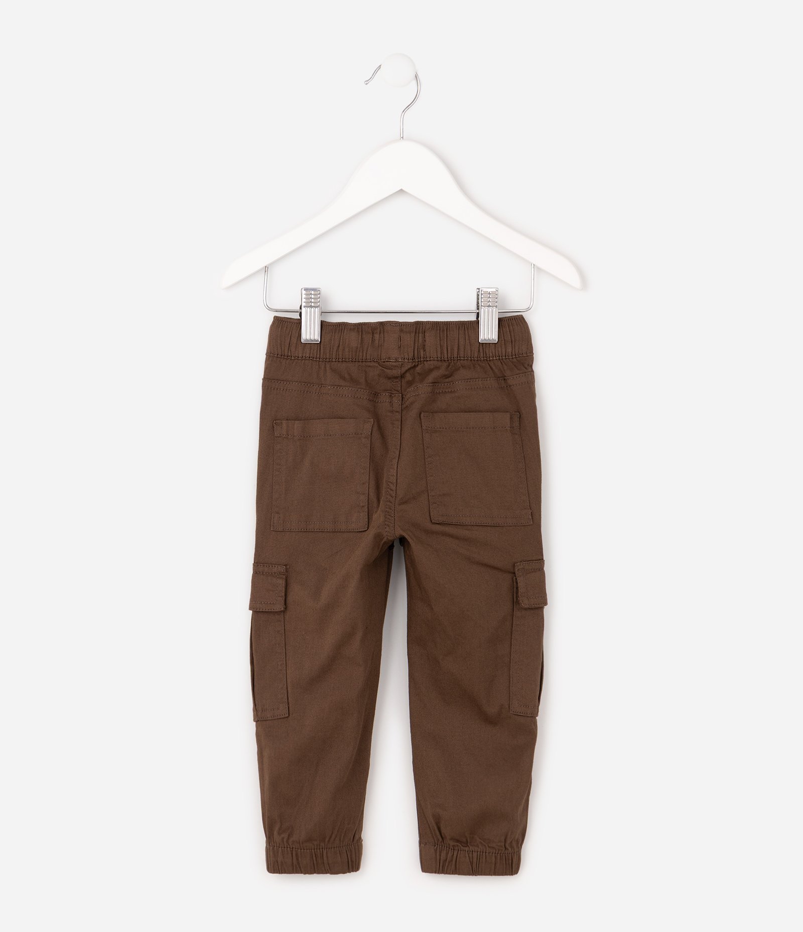 Calça Jogger Infantil em Sarja com Bolsos Cargo - Tam 1 a 6 Anos Marrom 3