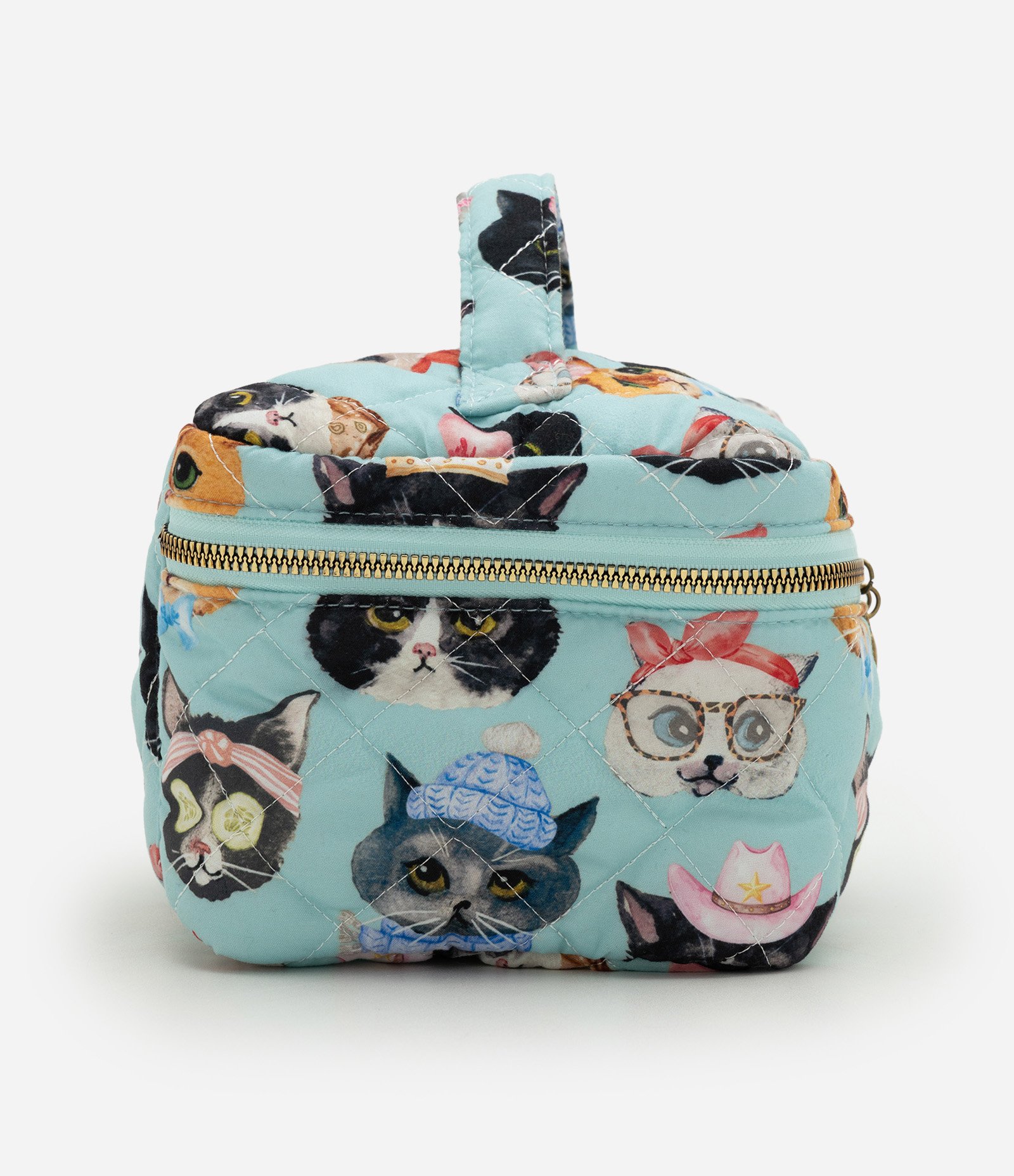 Necessaire Retangular Grande com Estampa de Gatos Verde 2