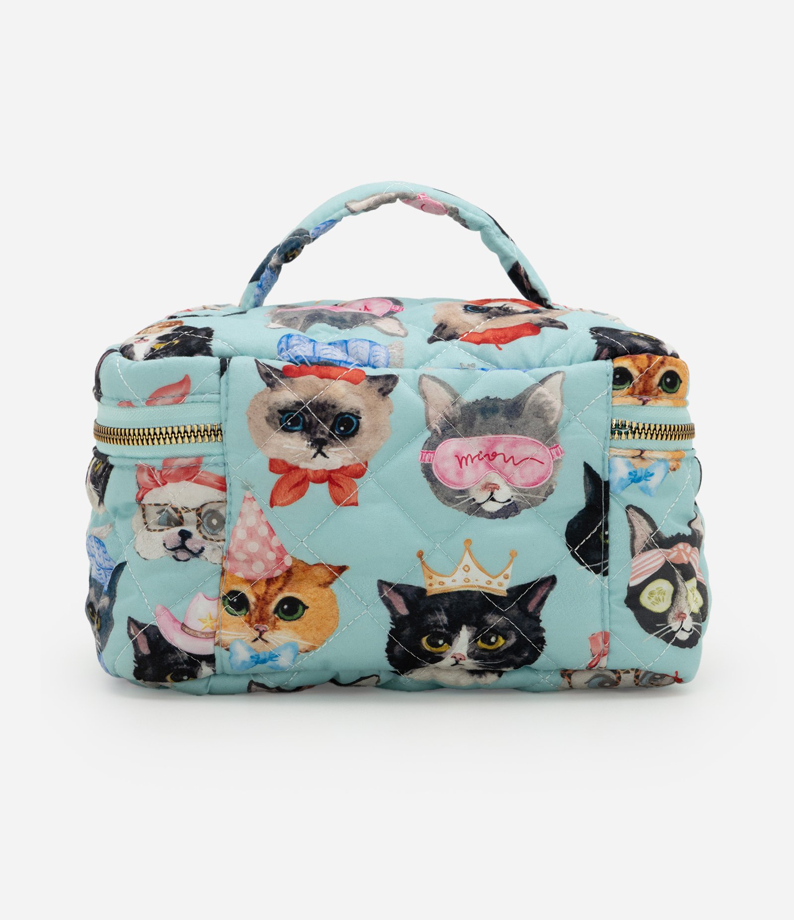 Necessaire Retangular Grande com Estampa de Gatos Verde 3