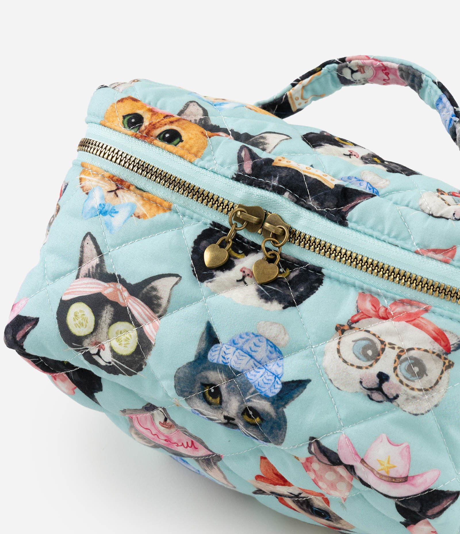 Necessaire Retangular Grande com Estampa de Gatos Verde 4