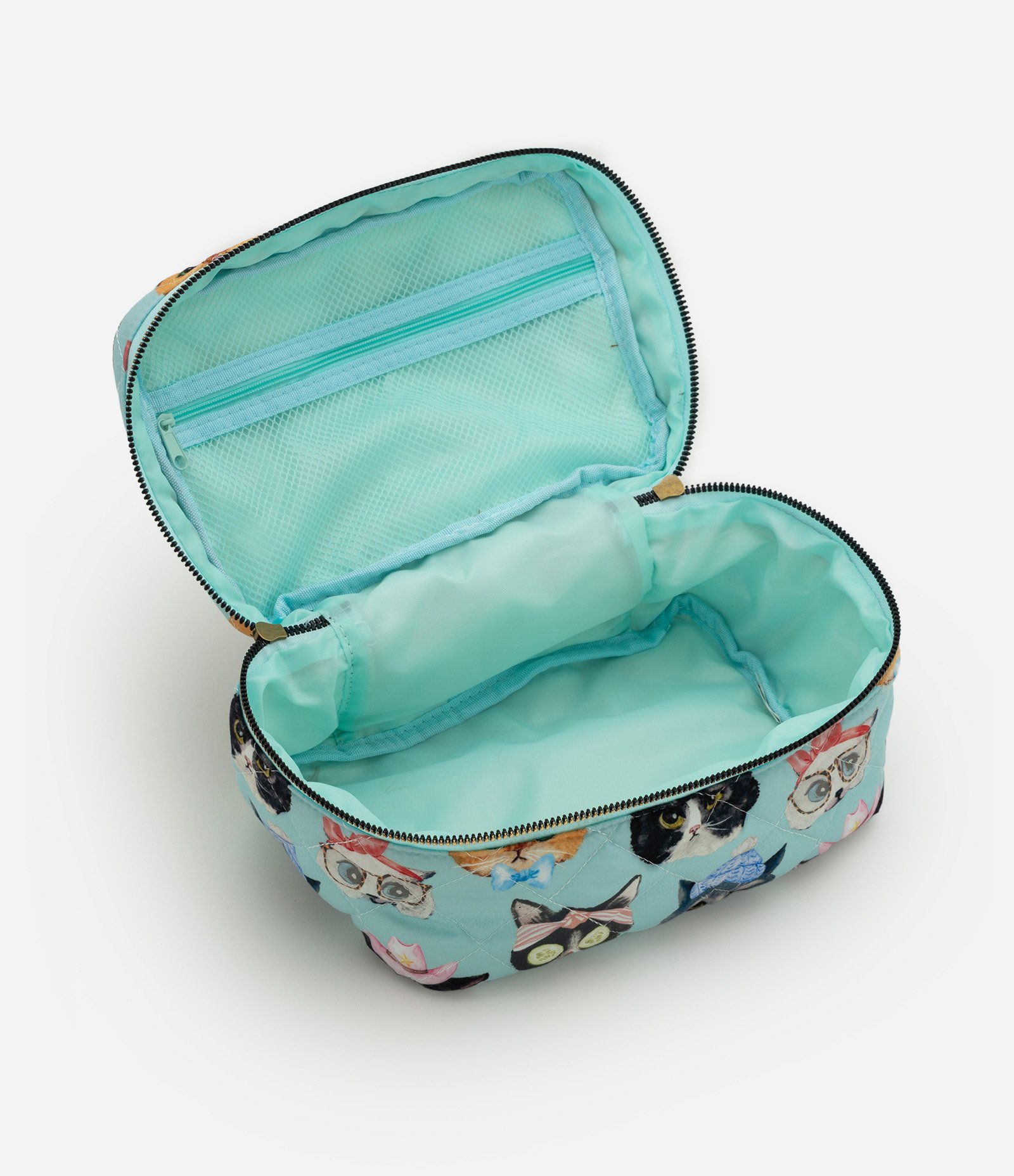 Necessaire Retangular Grande com Estampa de Gatos Verde 6