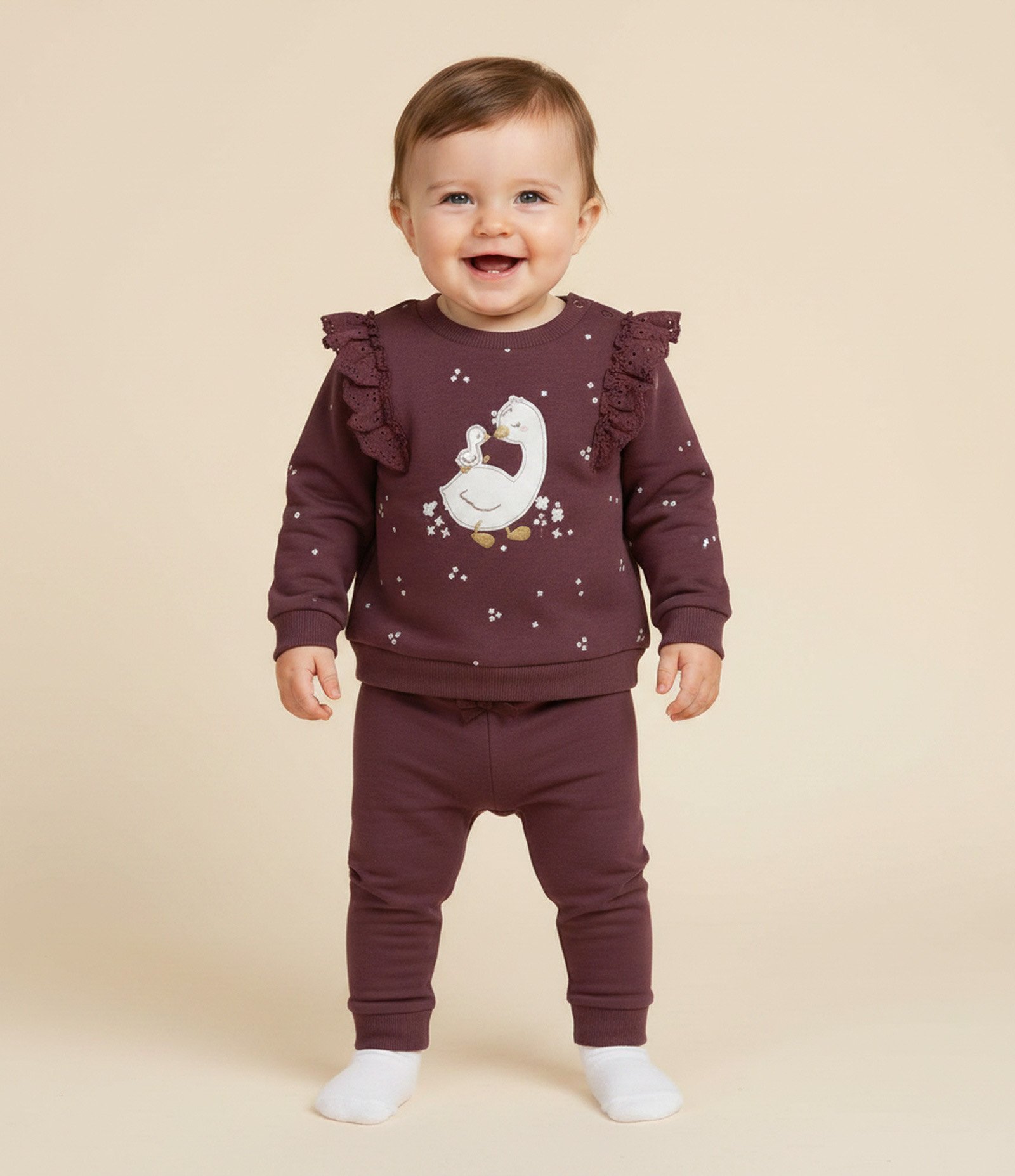 Casaco Infantil com Estampa Floral Patinho e Babados – Tam 0 a 18 Meses Roxo 1