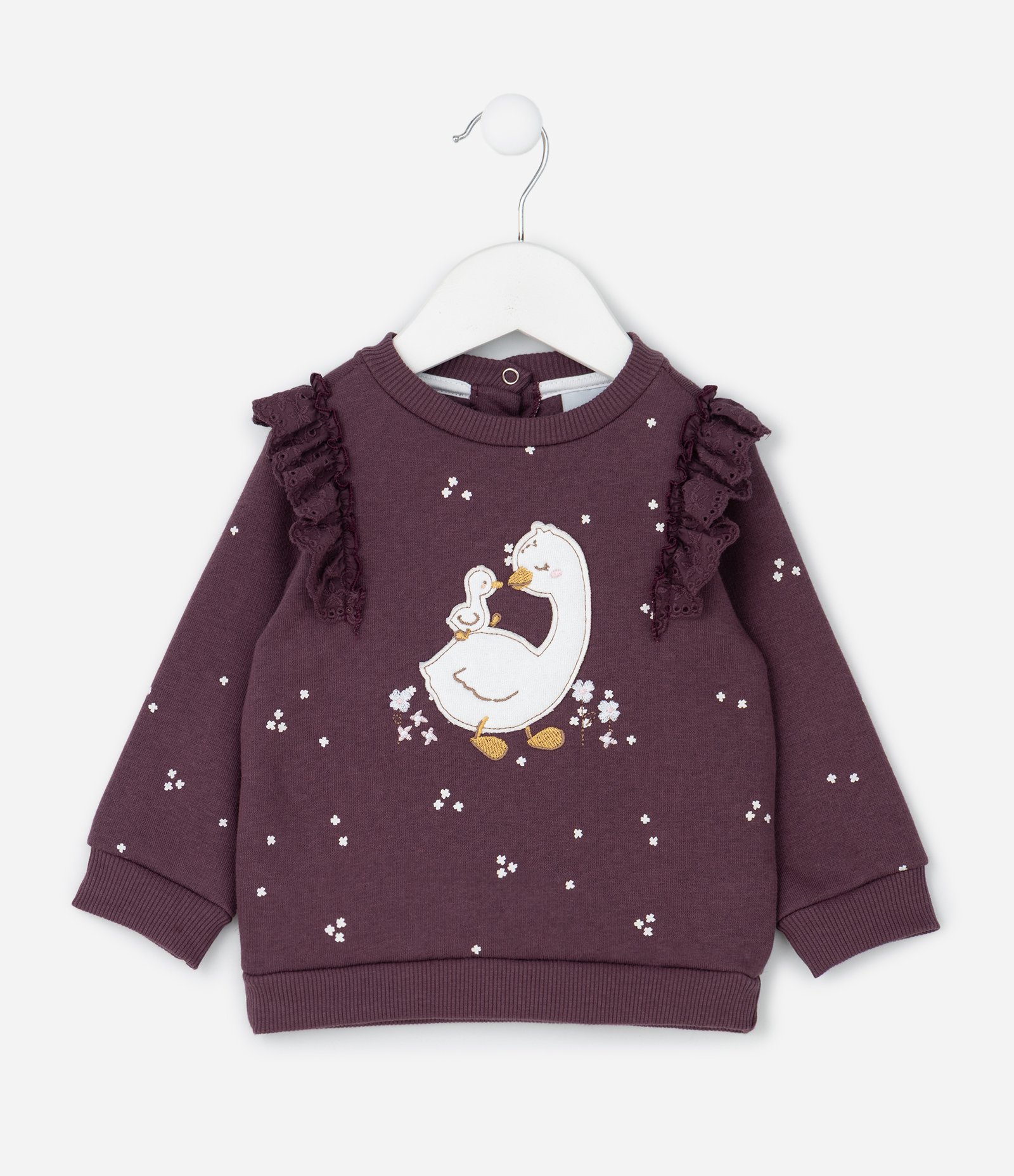 Casaco Infantil com Estampa Floral Patinho e Babados – Tam 0 a 18 Meses Roxo 2
