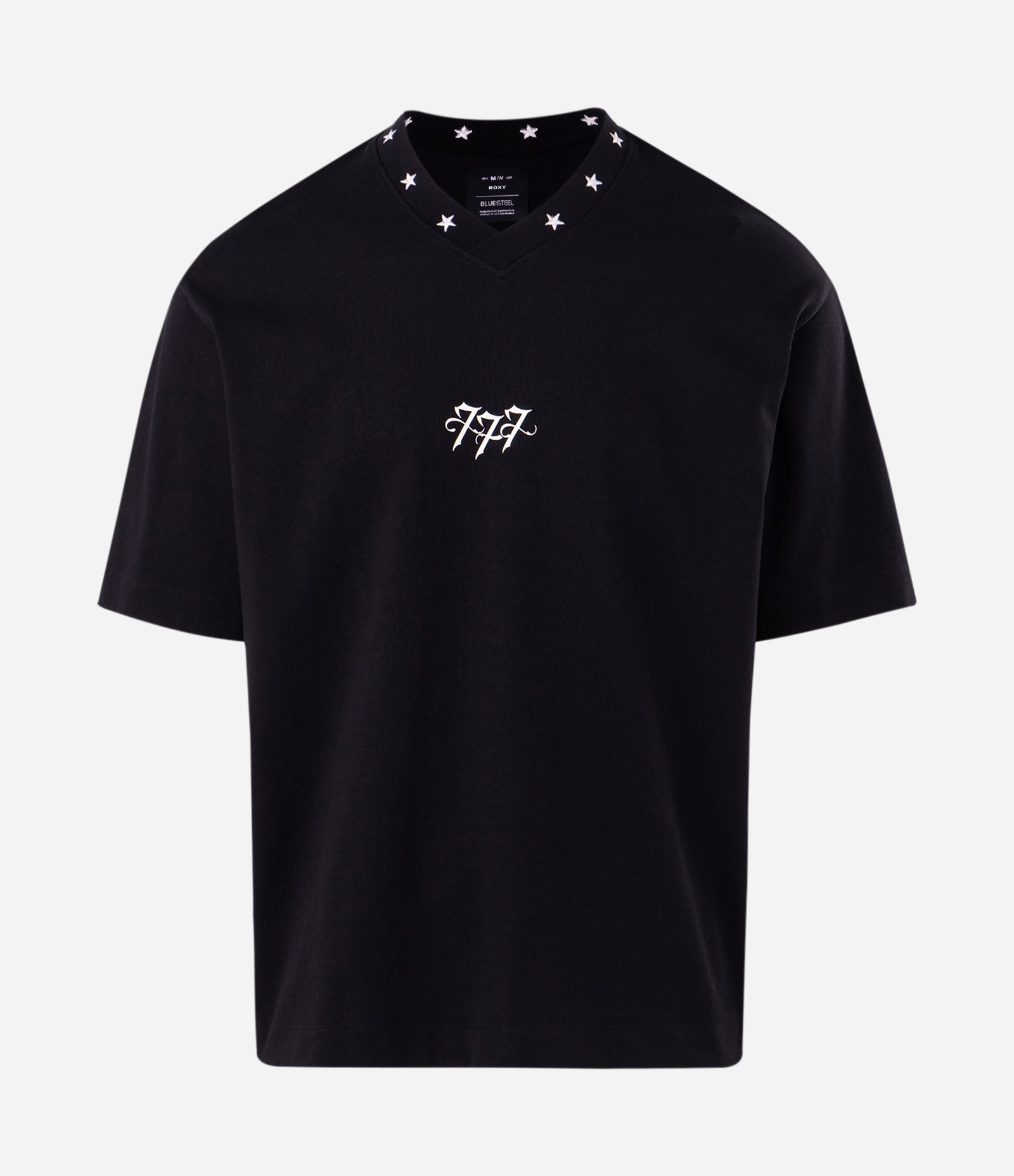 Camiseta Boxy Estrelas Bordadas na Gola Preto 4
