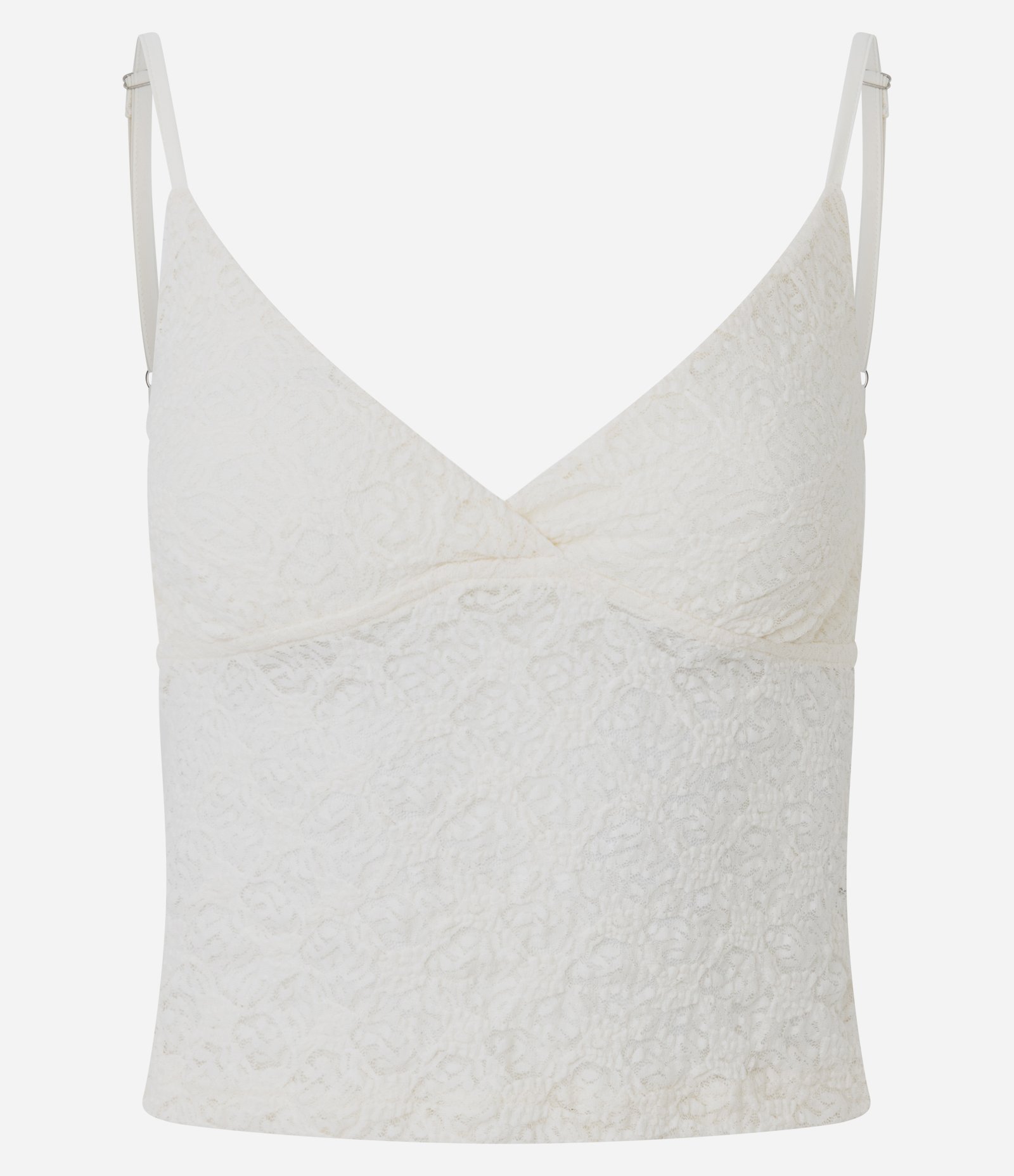 Blusa Regata em Renda Texturizada com Alças Finas Off White 1
