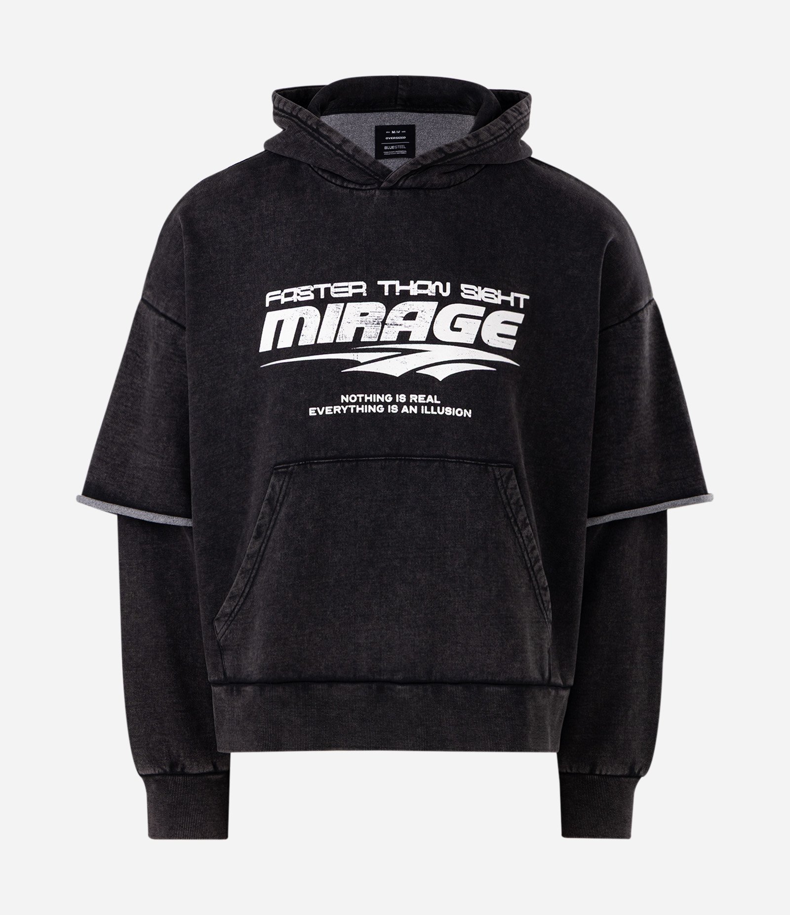Moletom Oversized em Algodão Estampado com Capuz e Manga Sobreposta Preto 1