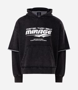 Moletom Oversized em Algodão Estampado com Capuz e Manga Sobreposta