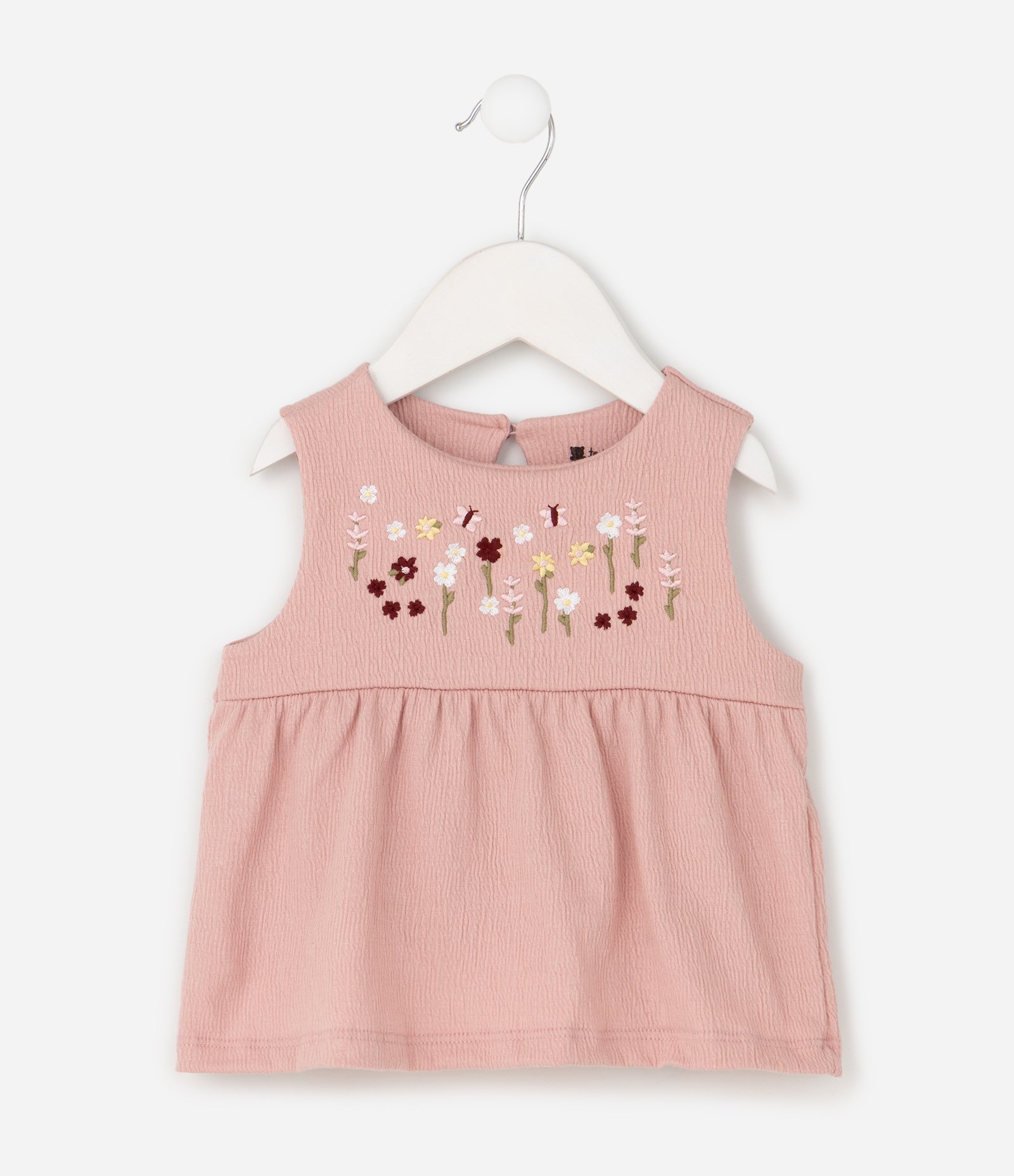Conjunto Infantil em Anarruga com Bordado Floral – Tam 0 a 18 Meses Rosa 3