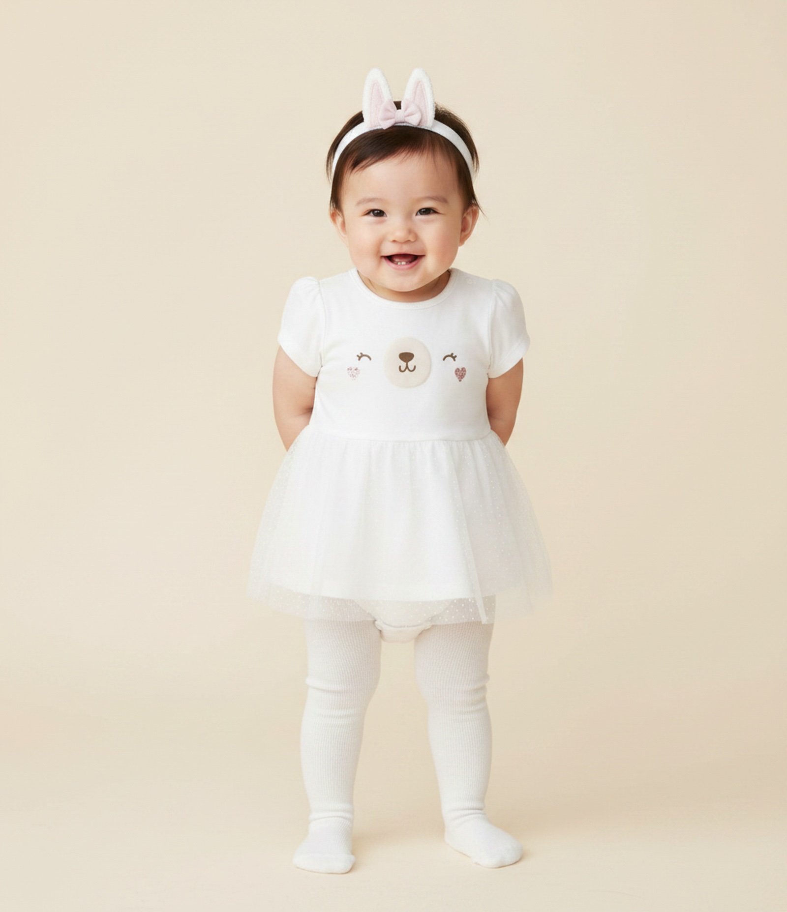 Vestido Body Infantil com Coelhinha e Faixa de Cabelo - Tam 0 a 18 Meses Branco 1