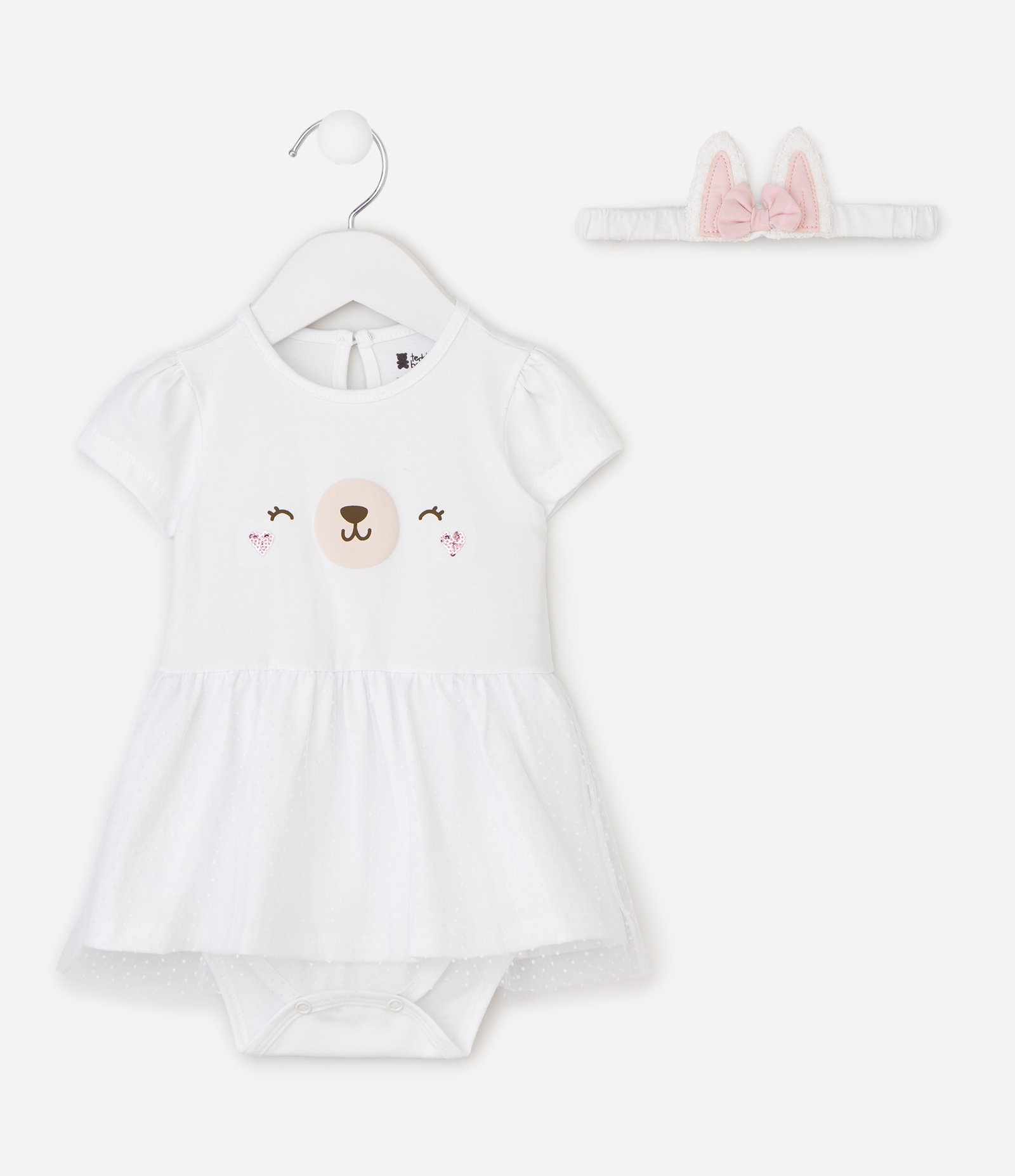 Vestido Body Infantil com Coelhinha e Faixa de Cabelo - Tam 0 a 18 Meses Branco 2