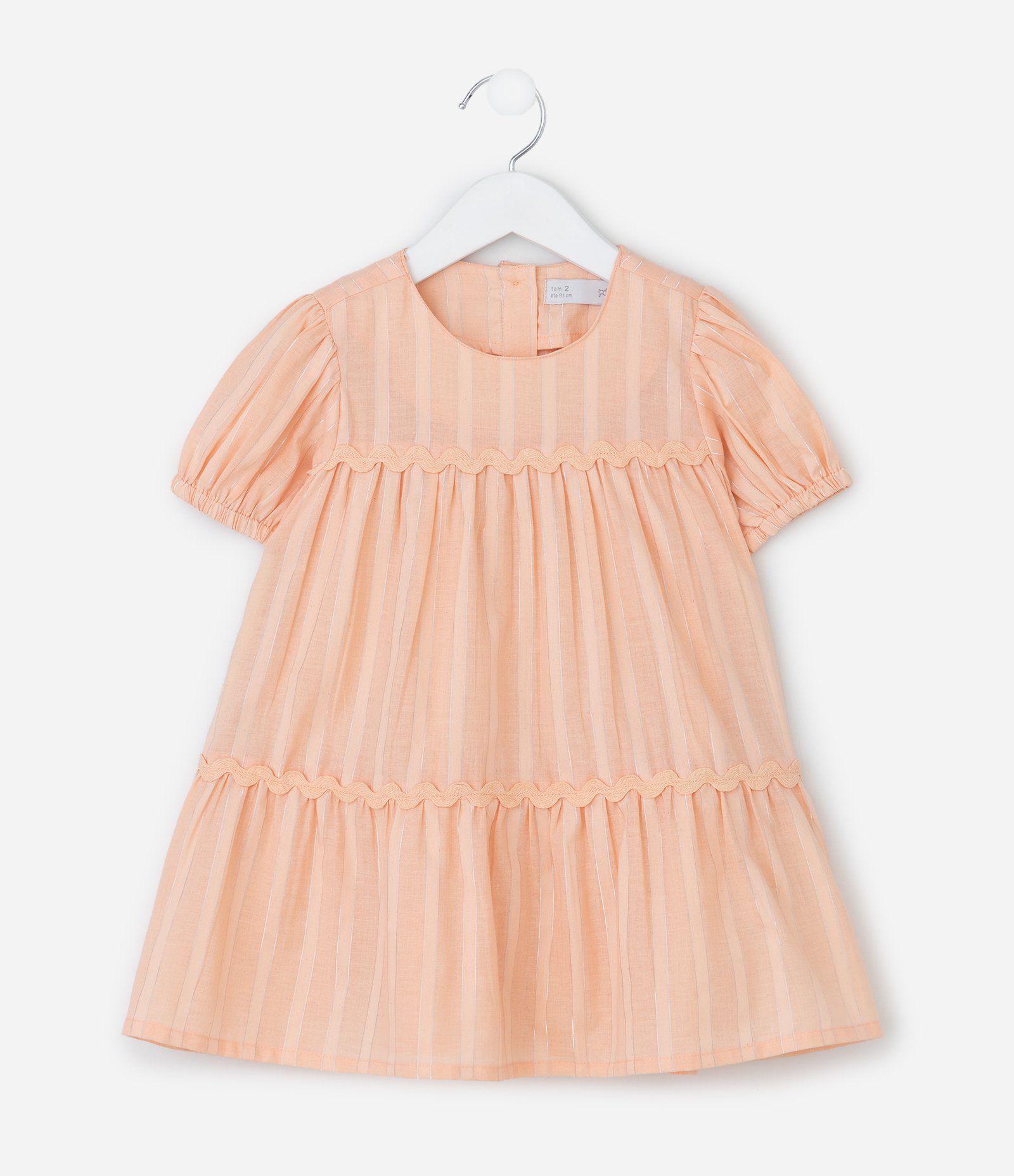 Vestido Infantil em Tricoline com Recortes Marias – Tam 1 a 6 Anos Rosê Claro 2