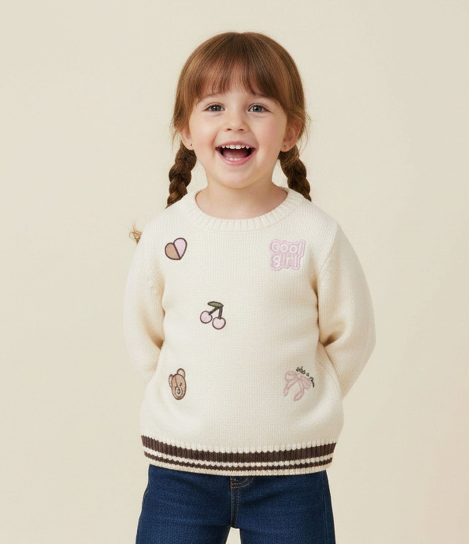 Suéter Infantil em Tricô com Mini Ícones Bordados – Tam 1 a 6 Anos Off White 1