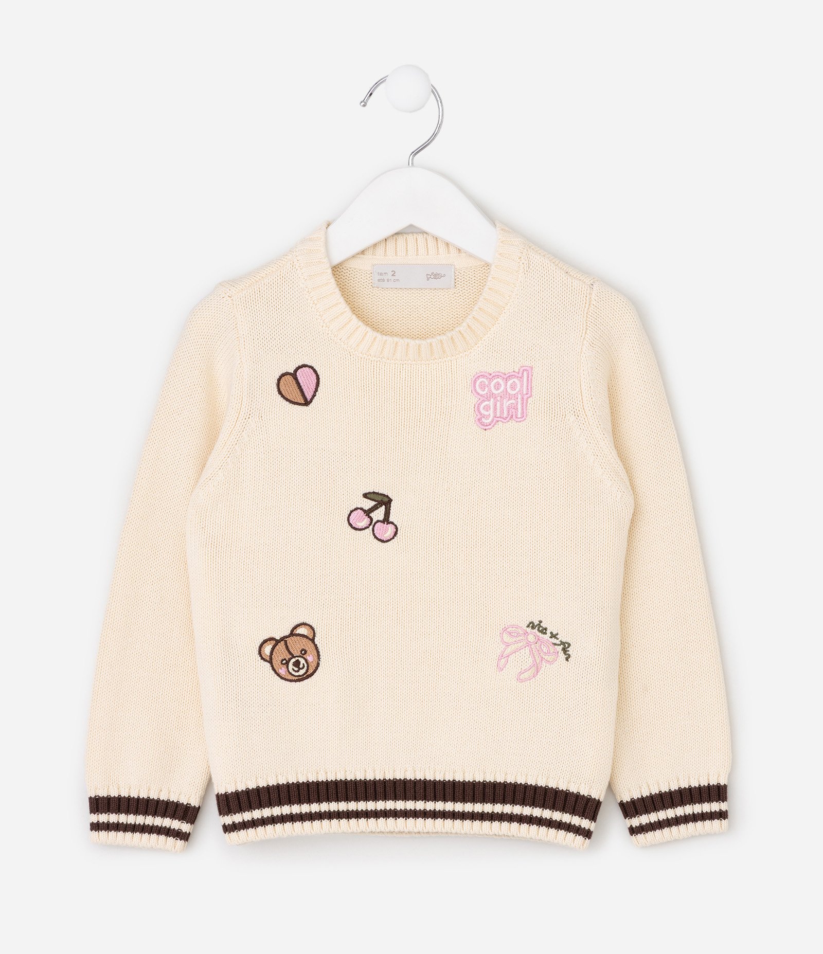 Suéter Infantil em Tricô com Mini Ícones Bordados – Tam 1 a 6 Anos Off White 2