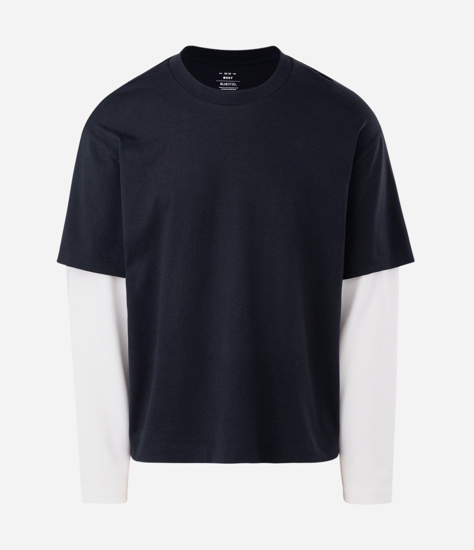 Camiseta Oversized Manga Longa em Algodão com Manga Curta Sobreposta Preto 4