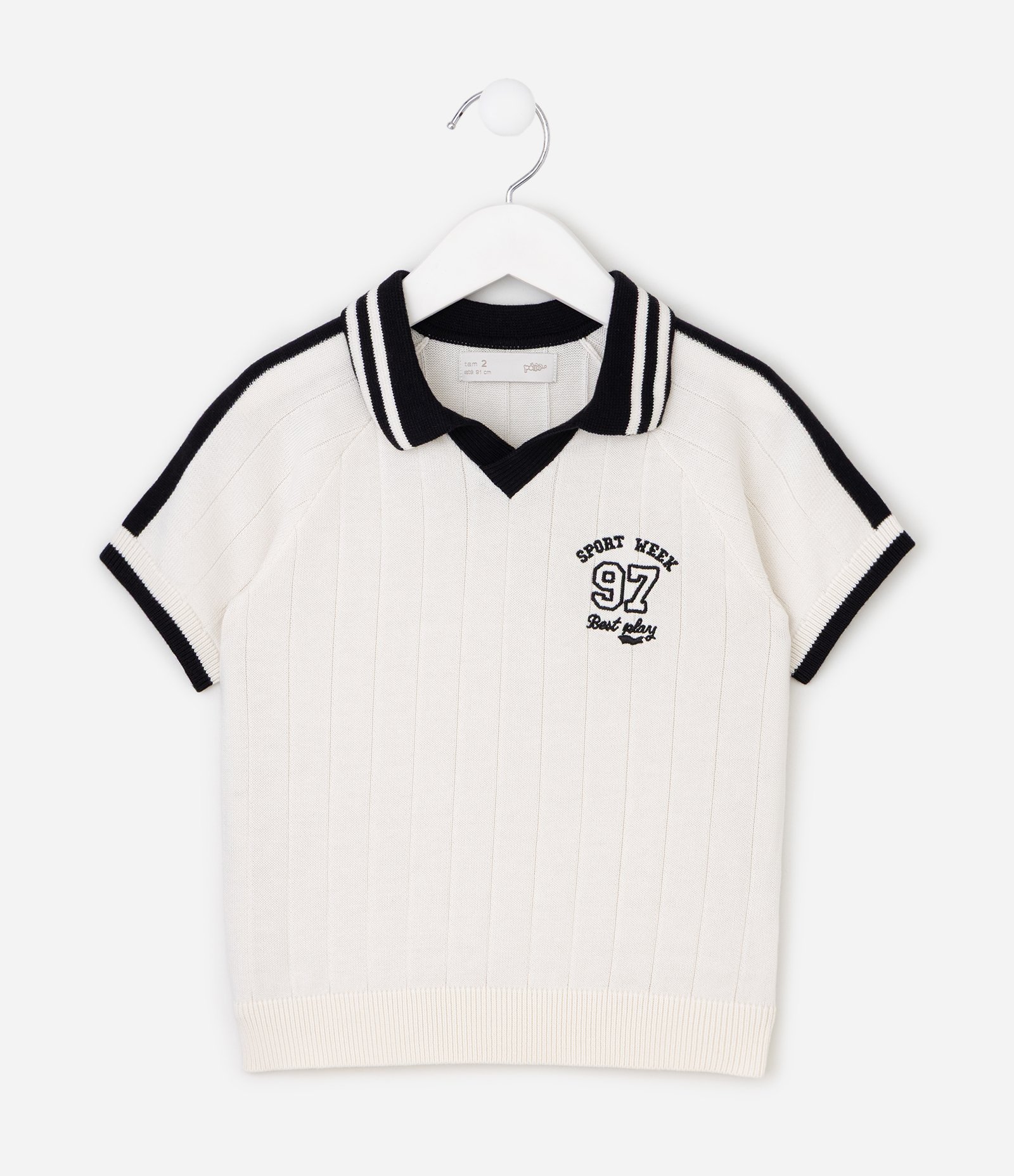 Camiseta Comfort em Algodão Texturizado com Gola Polo Infantil - Tam 1 a 6 Anos Branco 2