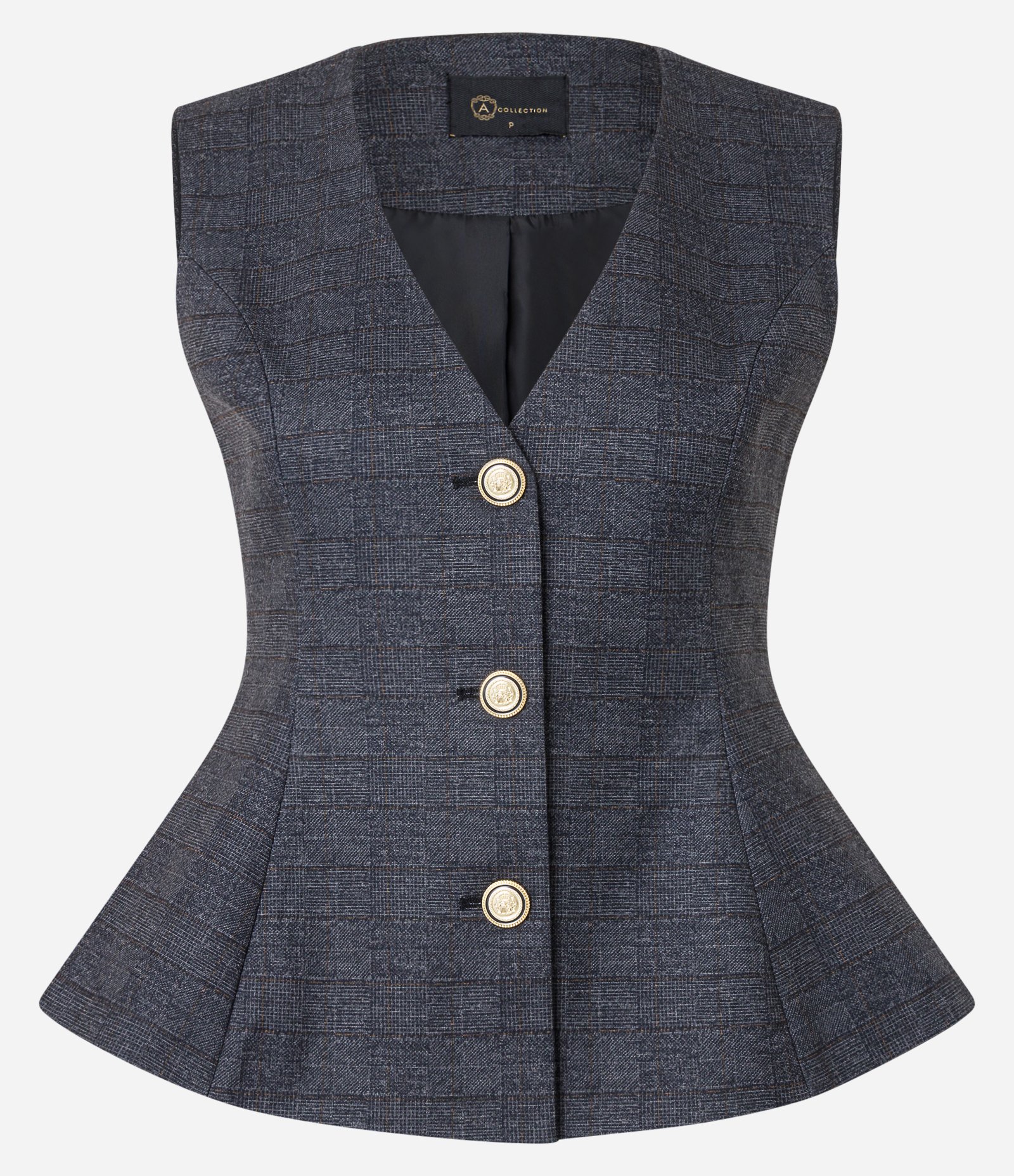 Colete Peplum em Ponto Roma com Estampa Xadrez Cinza 1