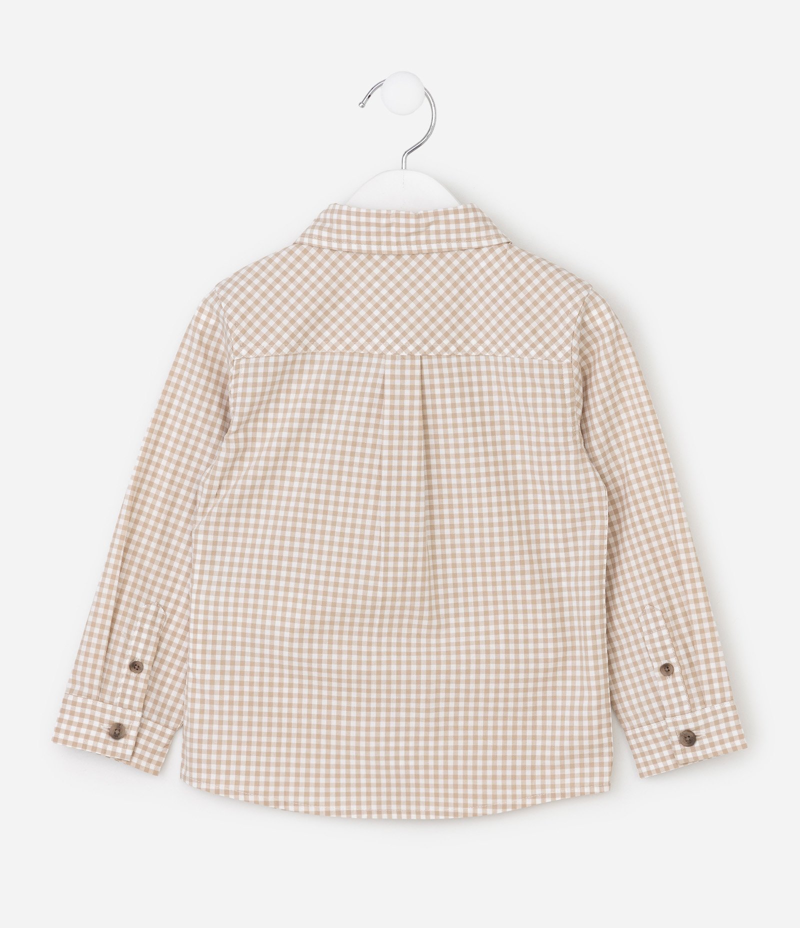 Camisa Infantil em Flanela Xadrez e Bordado Ursinho - Tam 1 a 6 Anos Bege 3
