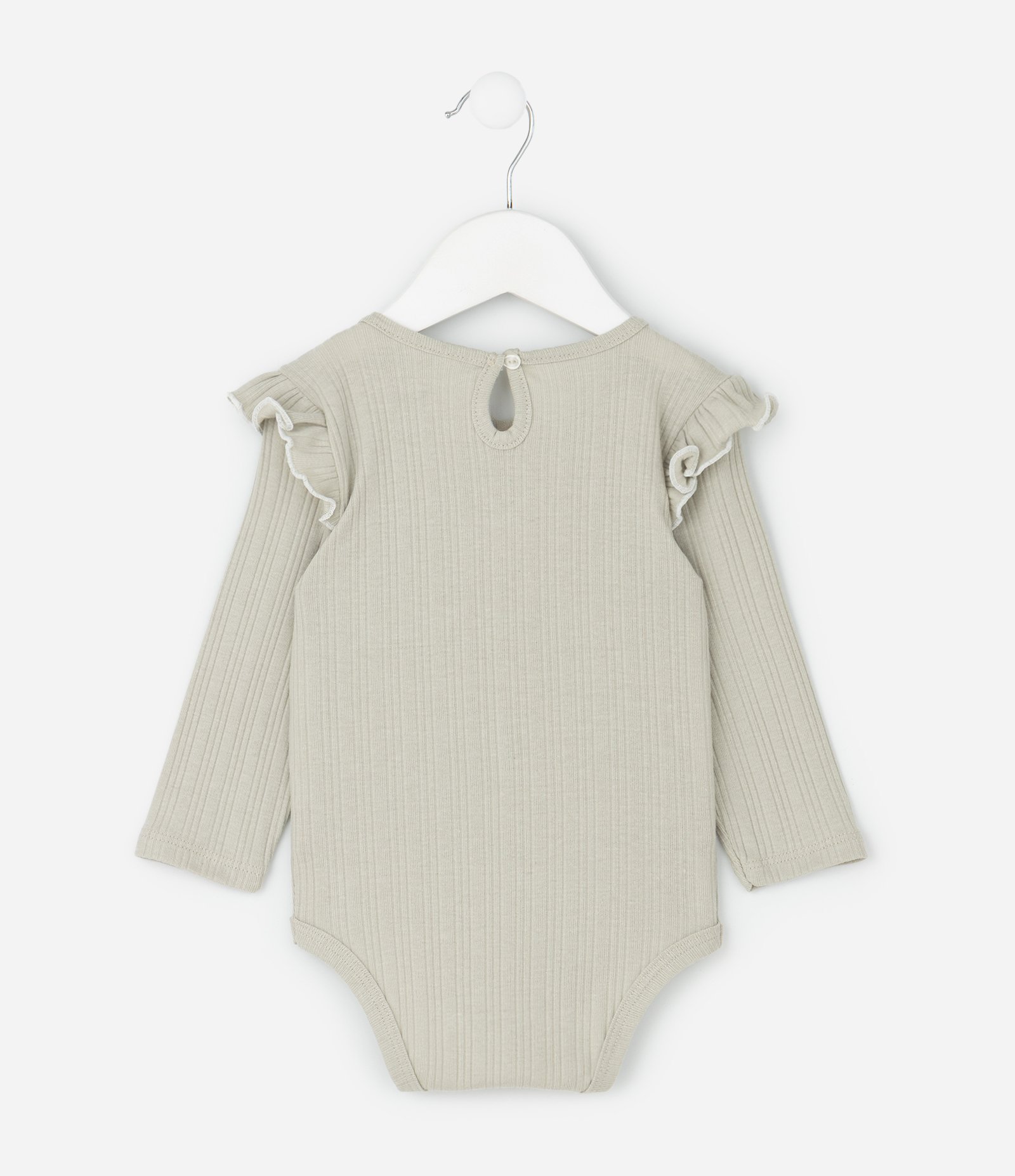 Body Infantil com Bordado de Urso e Babados – Tam 0 a 18 Meses Verde Acinzentado 2