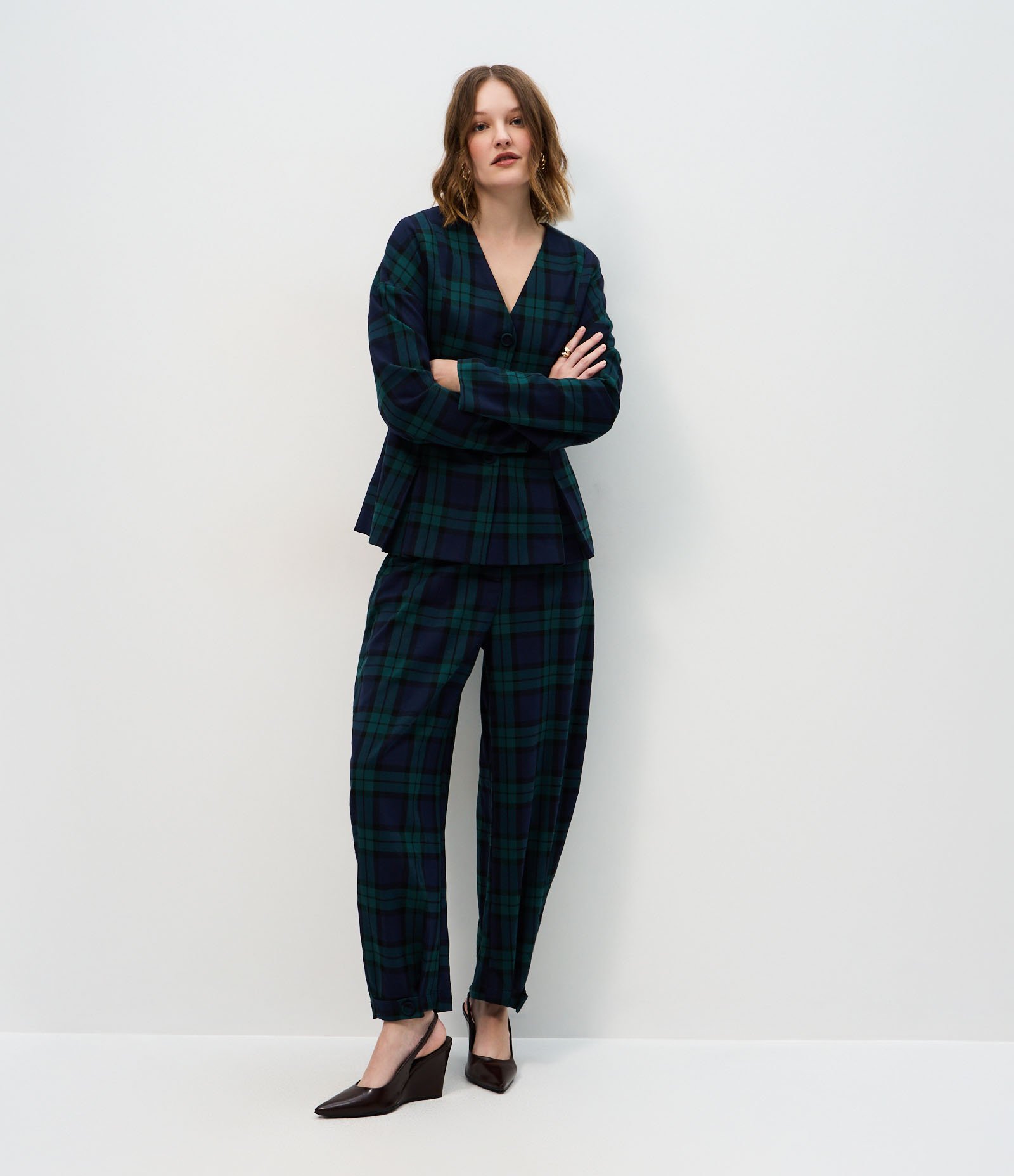 Blazer Peplum Alfaiatado com Estampa Xadrez Azul 2